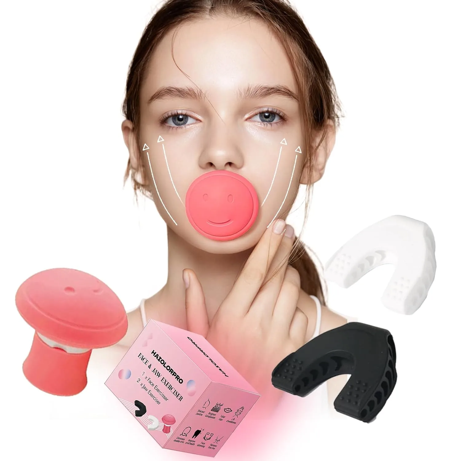 Ejercitador facial y mandibular Haiolorpro 3 piezas para tonificar rostro y reducir papada
