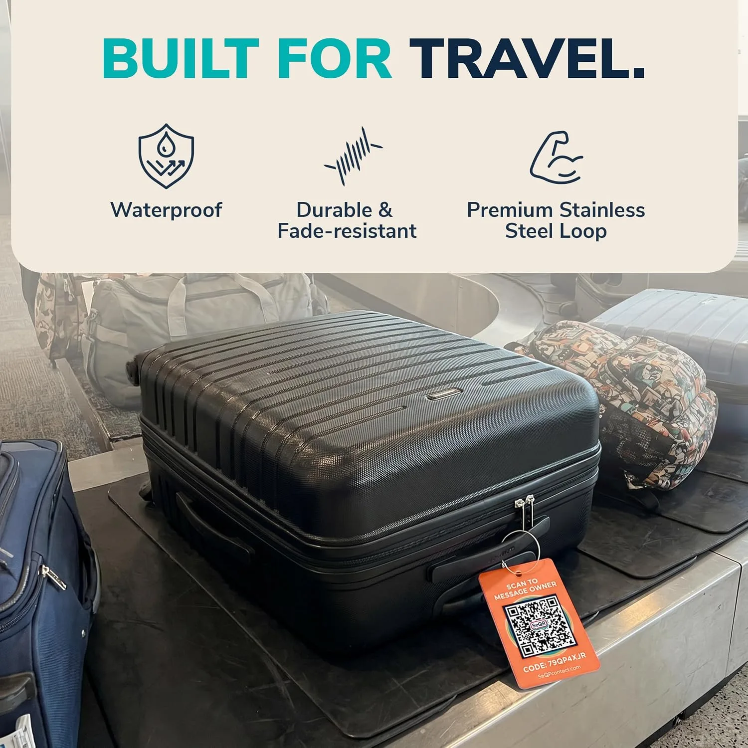 Smart Luggage Tags | Privacy QR Code Luggage Tag, Orange, 2-Pack