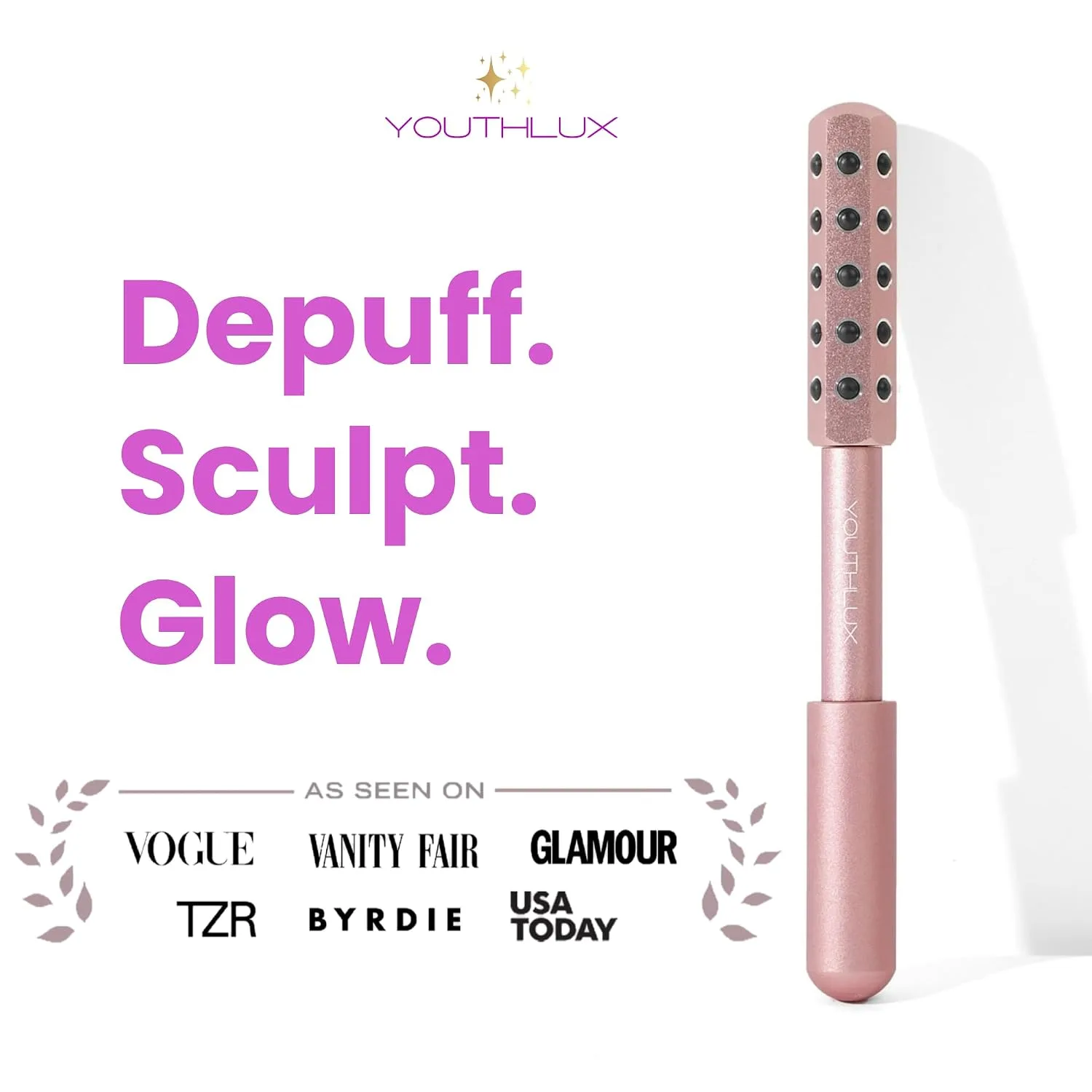 Radiance Roller – Germanium Stone Facial Massage Tool/Wand Face Roller for Lifting, Sculpting, De-Puffing, Glow Boost, Energizing & Cooling Effect (Rose Gold)