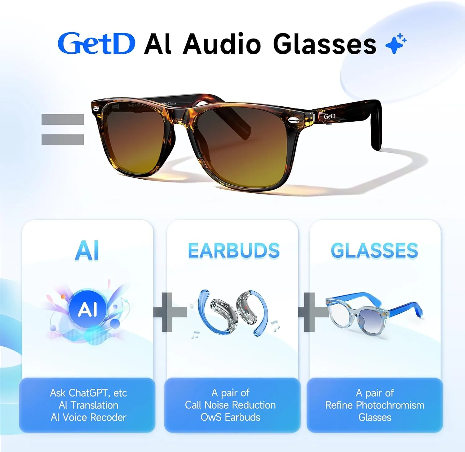 GetD AI Glasses, Smart Glasses Powered by ChatGPT, Real-Time AI Translation