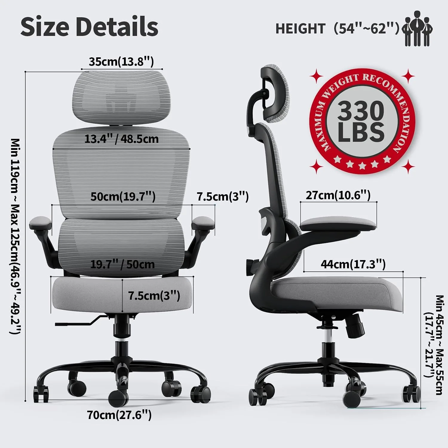 TRALT Office Chair Ergonomic Desk Chair with Lumbar Support Black Grey, 1