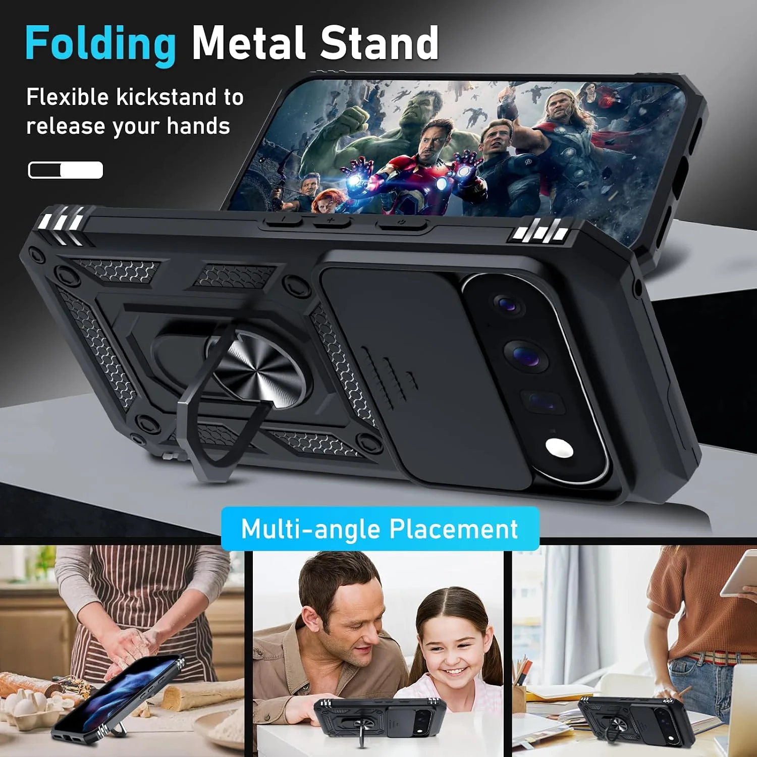 for Google Pixel 11/11 Pro Case Built in Slide Camera Cover,Black