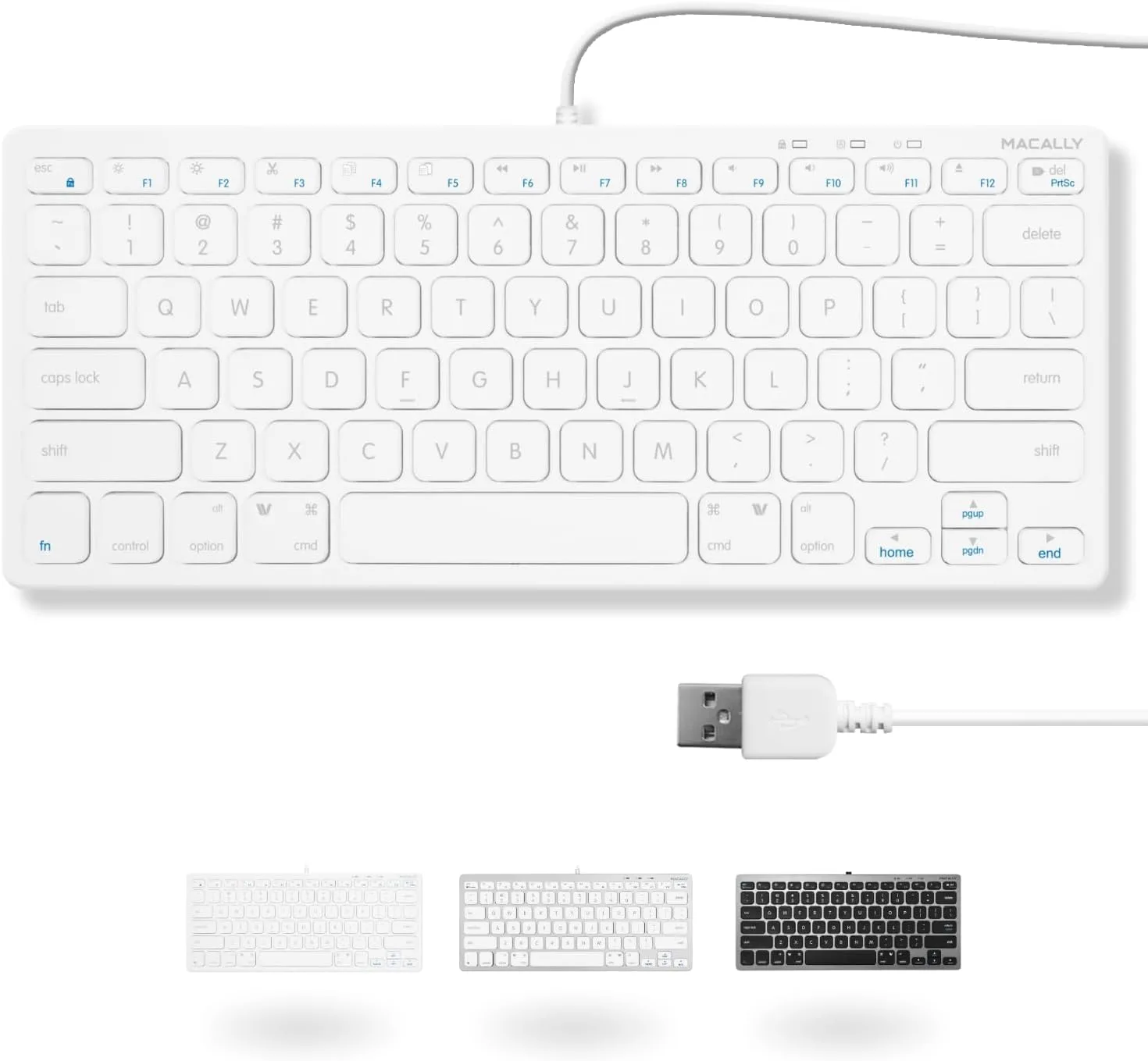 Macally USB Wired Keyboard for Mac and Windows PC - Plug and Play Apple Keyboard with 78 Scissor Switch Keys and 13 Shortcut Keys - Compact & Small that Saves Spaces and Looks Great - White