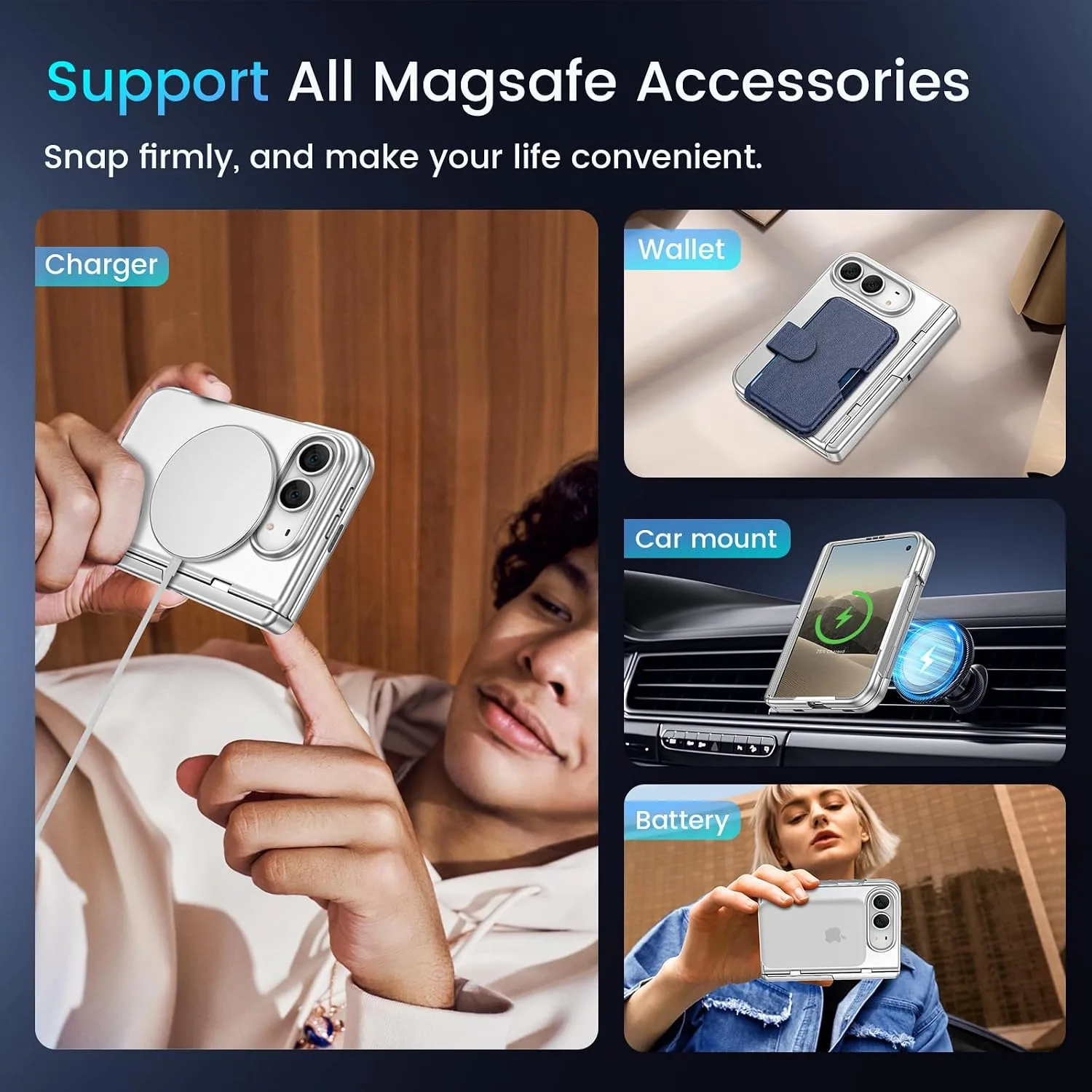 Magnetic for iPhone Duo Case with Screen Protector & Hidden Kickstand