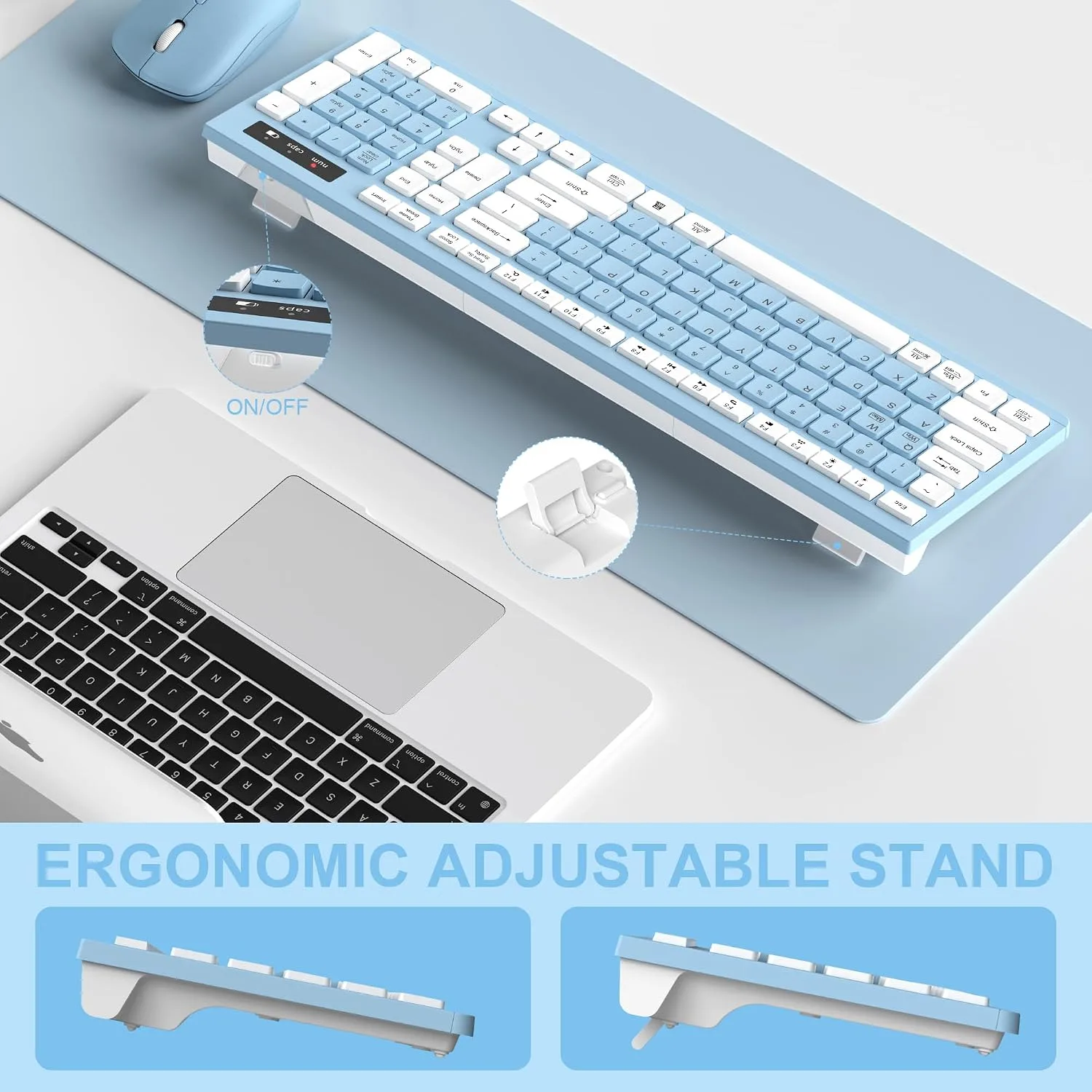 Wireless Keyboard and Mouse Combo Silent for Office and Home(Sky Blue-A)