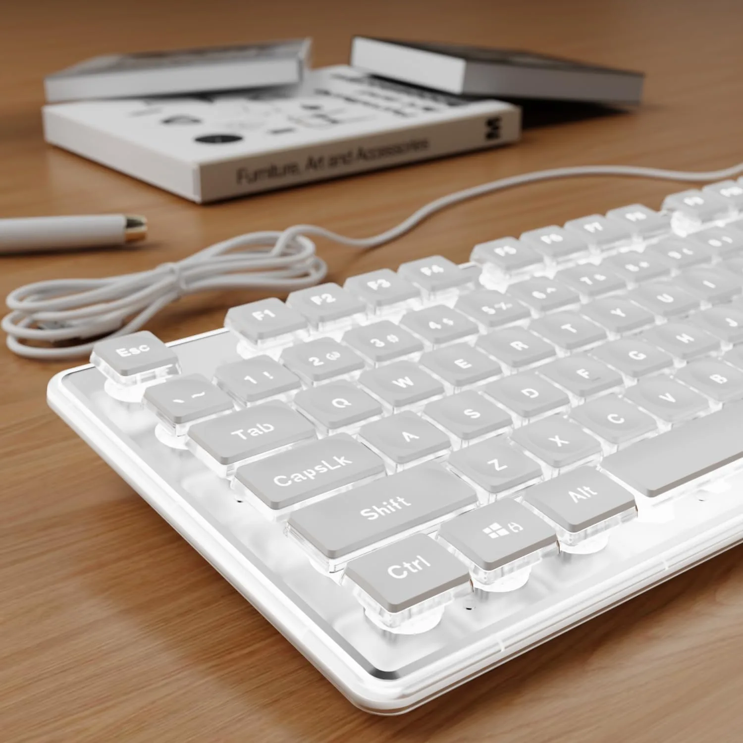 Wired Keyboard with White Backlit, Never Fade, Soft Click Typing, White