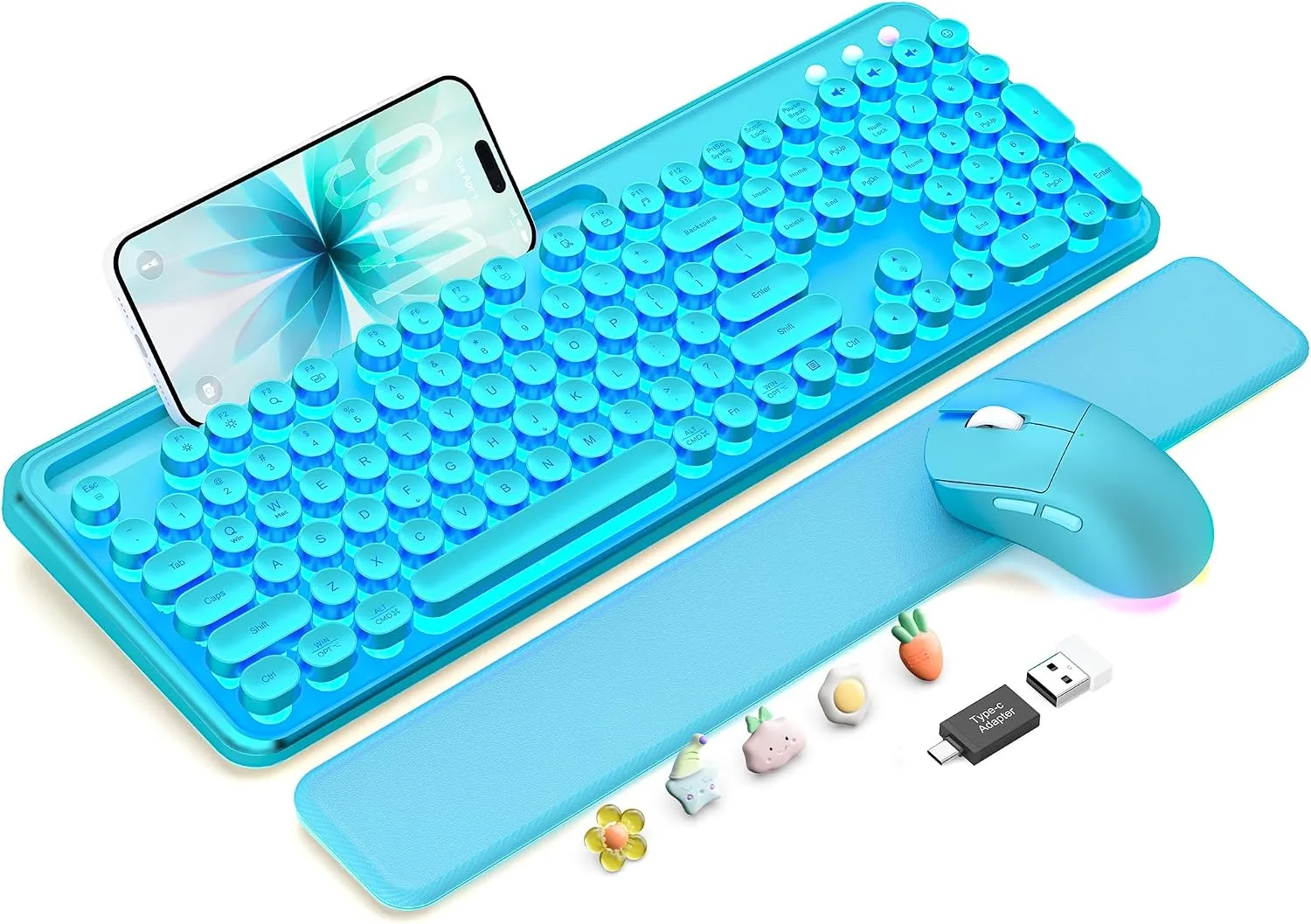 Wireless Keyboard and Mouse, Backlit Typewriter with Magnetic Wrist Rest