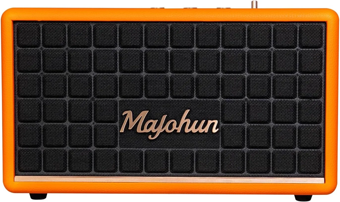 120W Peak Vintage Wood Bluetooth 5.4 Speaker, TWS Stereo (Orange) | Retro style 5.35" woofer with adjustable bass & treble control, deep rich sound, fits home, office, party and outdoor use.