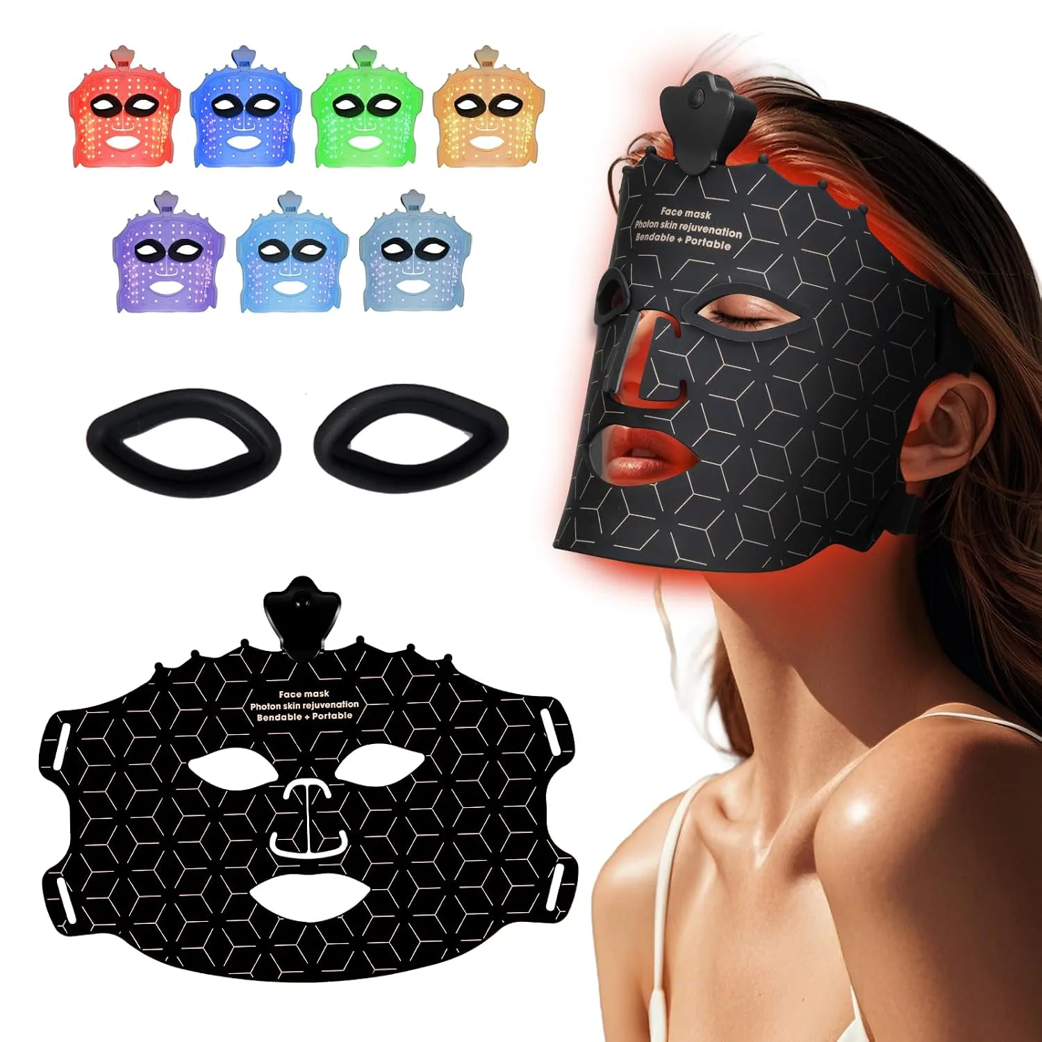 Red Light Mask for Face - 7 Colors Cordless Silicone Face Mask, Facial Mask Skincare at Home, Skin Care Mask Suitable for Women, Soft Flexible, Portable