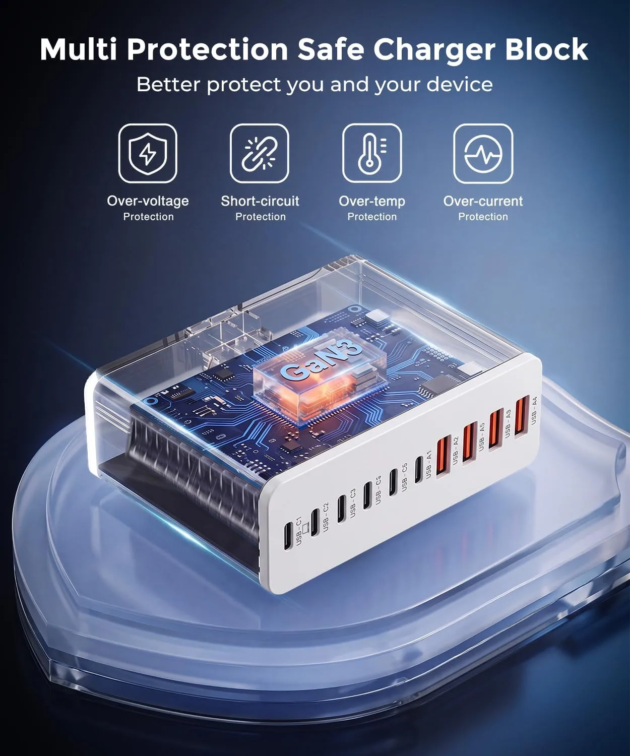 USB C Charging Station 10 Port with 4 Cables,245W GaN Charger Block