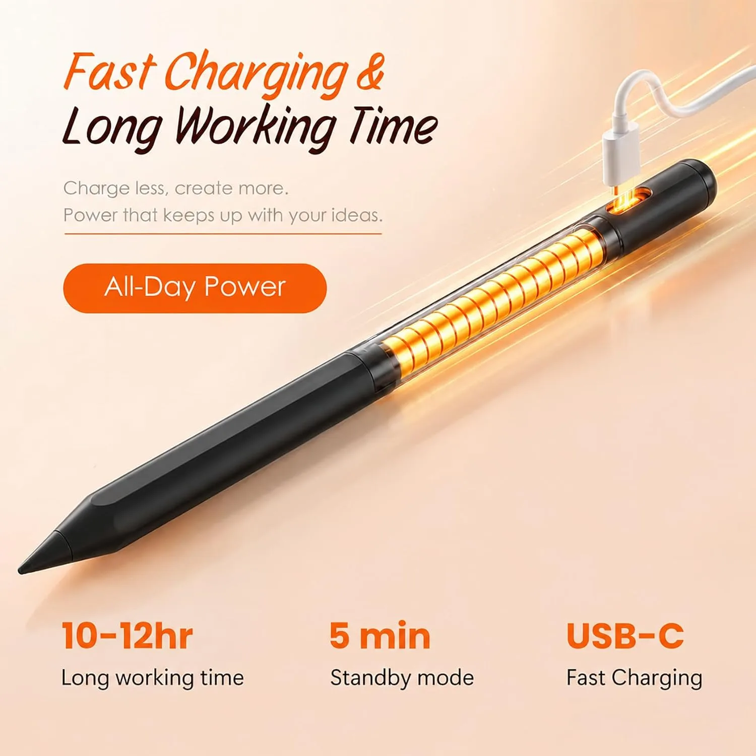 Stylus Pen for iPad 2018-2026 Gen, Fast Charge, Palm Rejection-Black