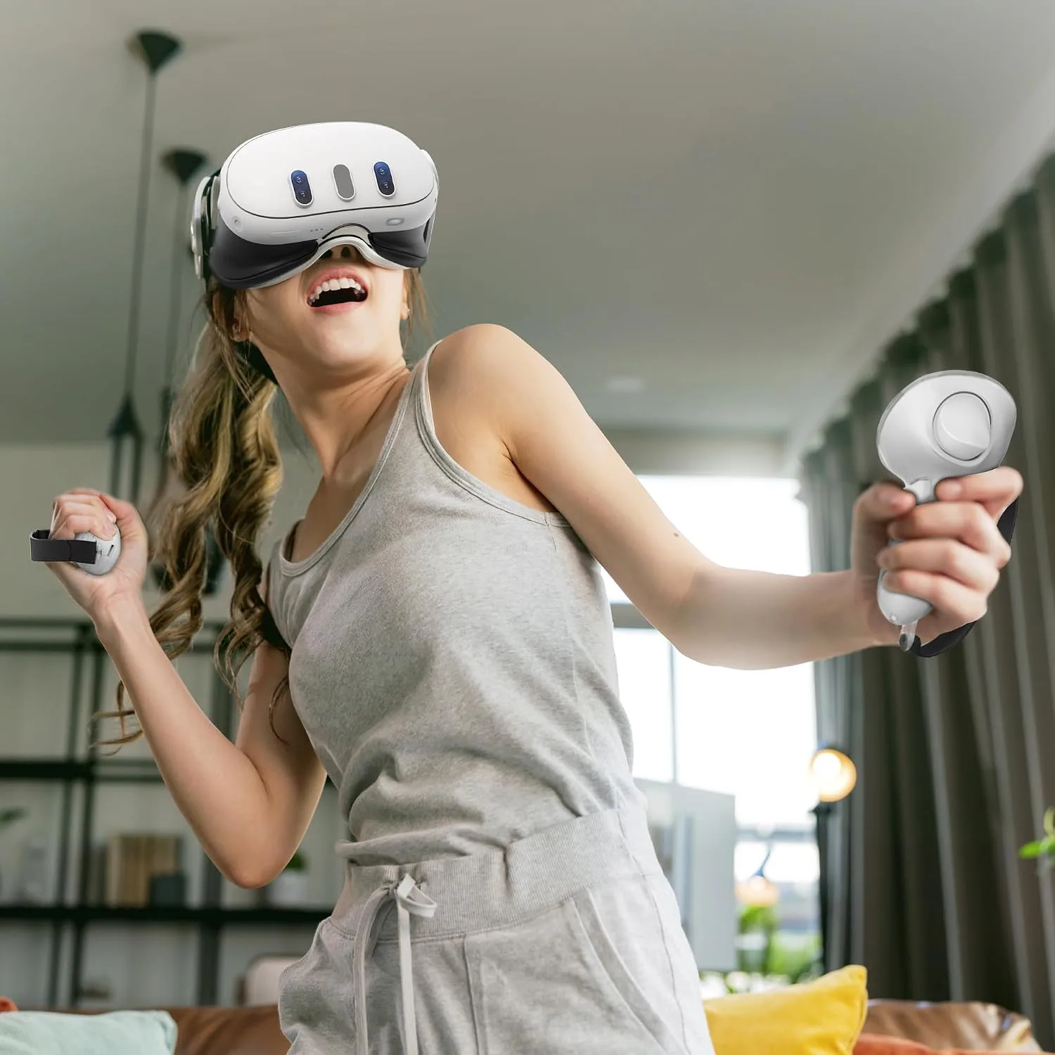 AMZDM VR Controller Grips for Meta Quest 3S Oculus Quest 3 Touch Plus Controllers Grip Covers Anti-Throw Knuckle Straps Protector with Thumbstick Covers, 1 Pair,Clear