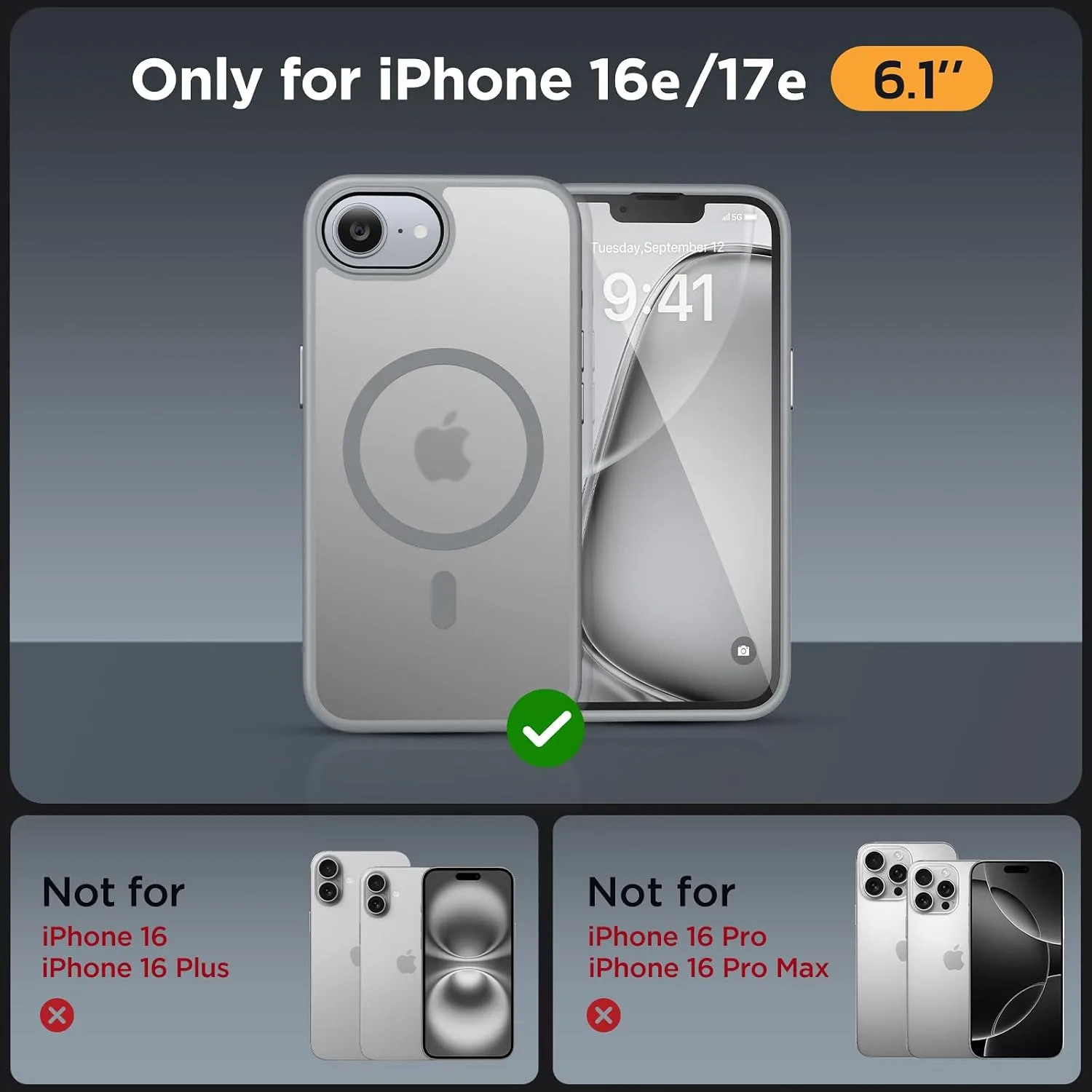 Miracase for iPhone 16e case & iPhone 17e Case for MagSafe [with 2×9H+ Screen Protectors] TOP Military-Grade Protection Shockproof with Velvet Touch for iPhone 16e/17e Phone Case 6.1", Matte Grey
