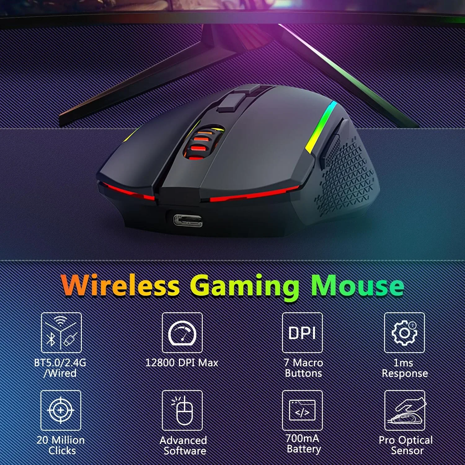 Redragon Wireless Gaming Keyboard and Mouse Combo, 60% Portable, Black