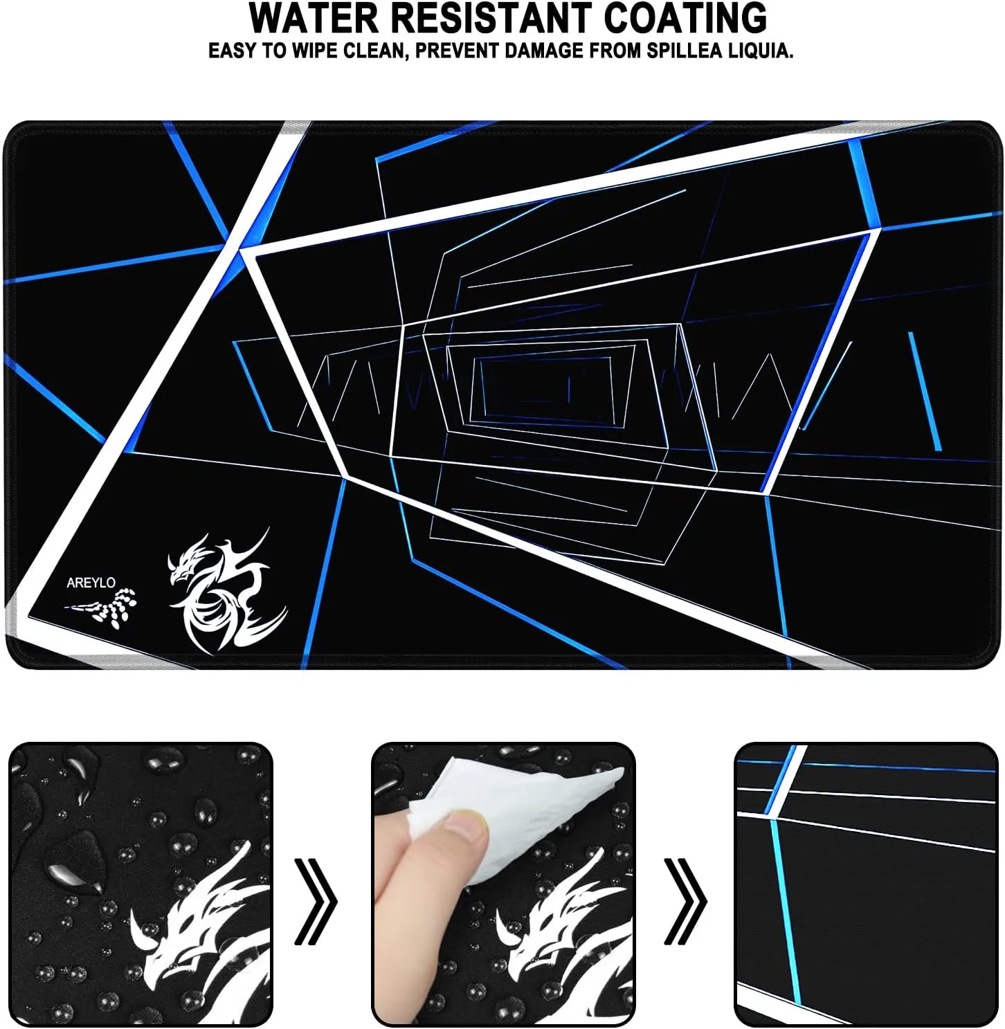 Gaming Mouse Pad Large, Waterproof Extra Large Mousepad with Stitched Edges, 31.5" x 15.7" Non-Slip Rubber Base Office Big Long Keyboard Pad for Office Gamer Home XXL, (Blue Square)