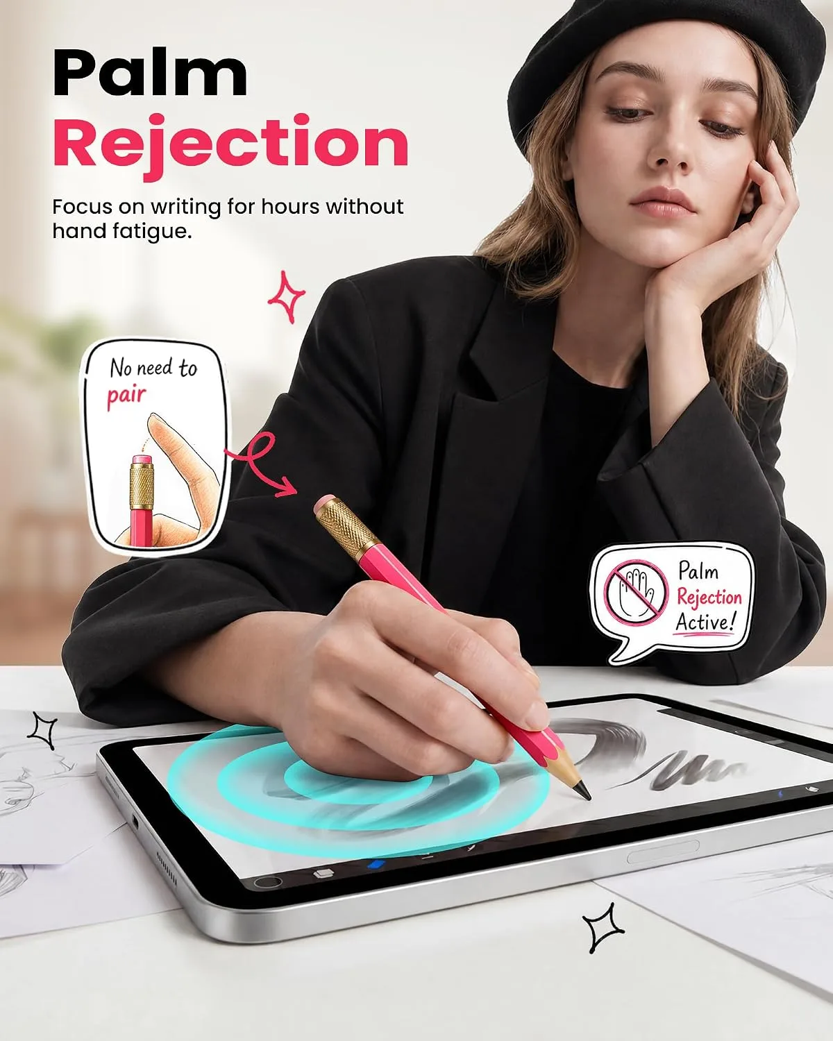 OMOTON Stylus Pen for iPad 2018-2026, SP02 Pencil with Fidget Spinner