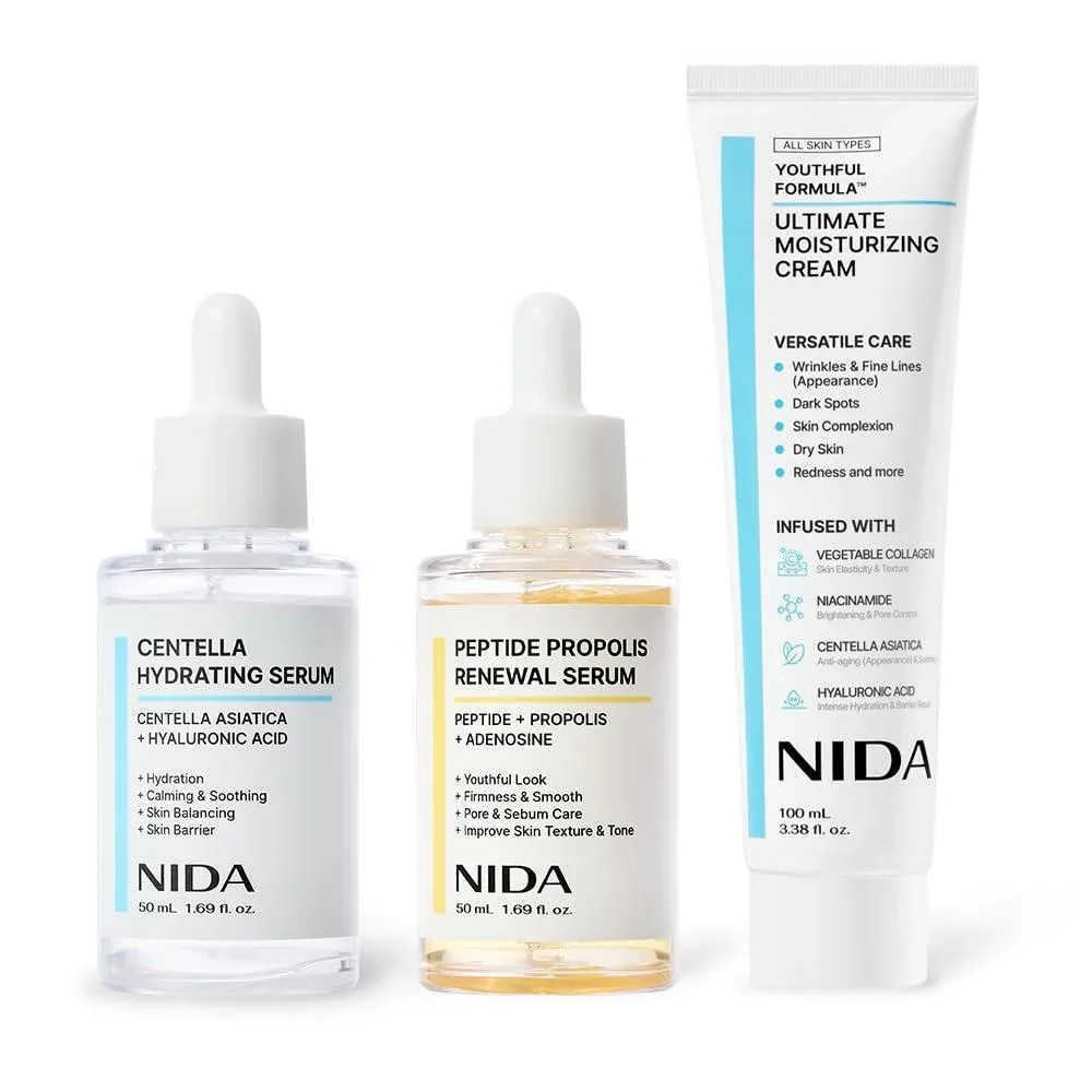Set Nida Youthful Glass Skin con Crema Hidratante y Serums