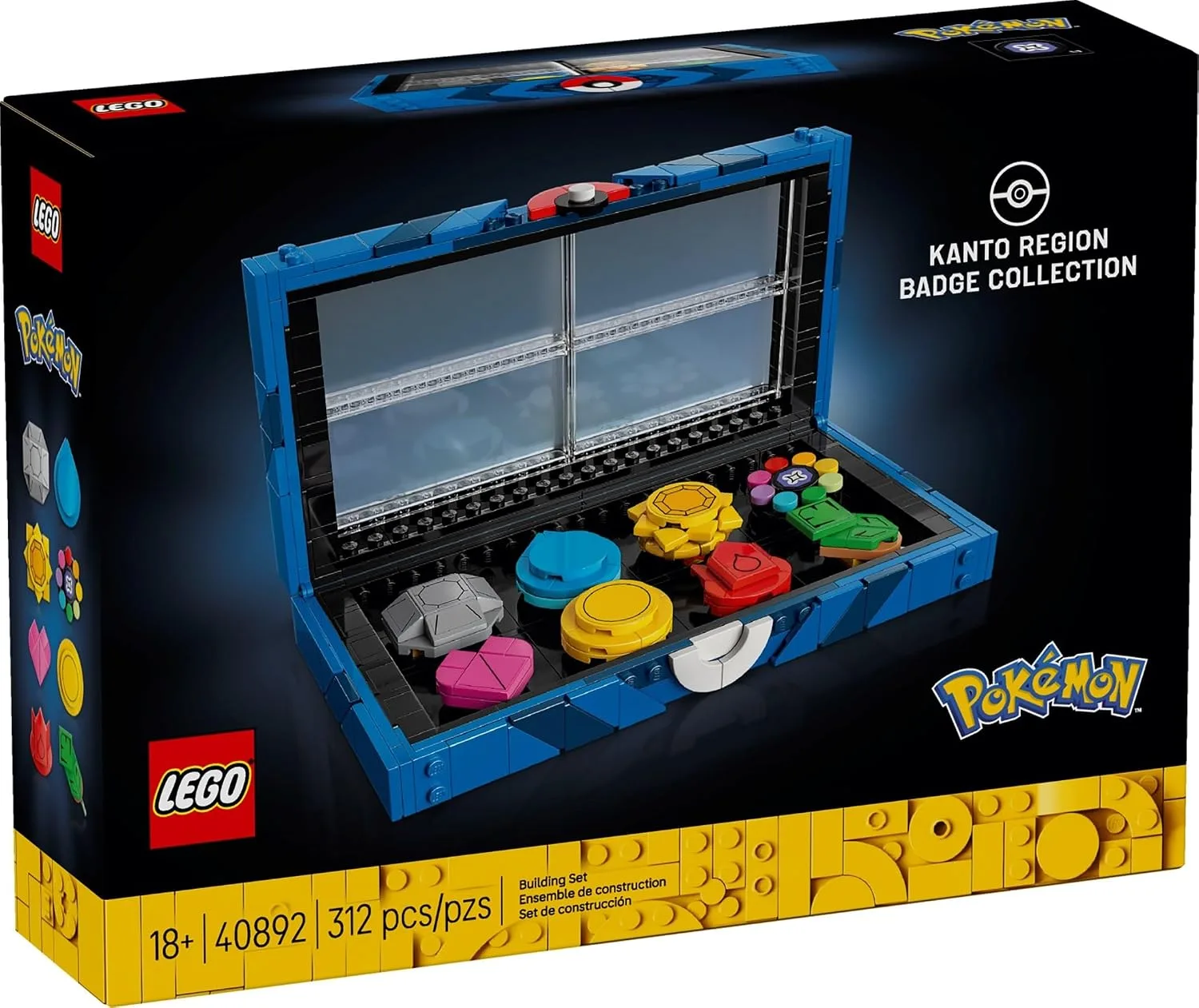 LEGO Pokémon Kanto Region Badge Collection – 312-Piece Display Case with 8 Gym Badges, Collectible Video Game Memorabilia Gift for Adults – 40892