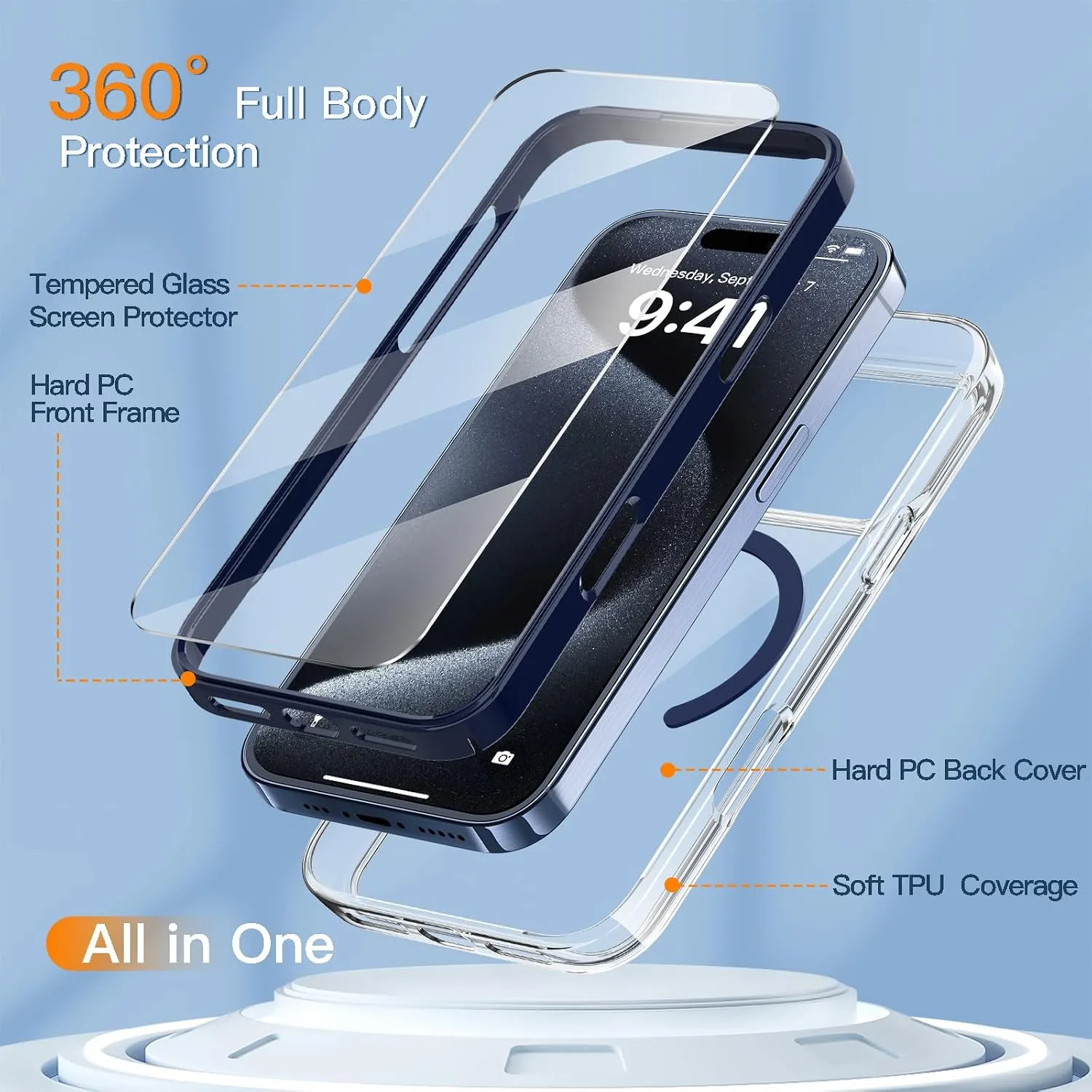 COOLQO Magnetic for iPhone 18/17 Pro Max Case, Crystal Clear, Blue