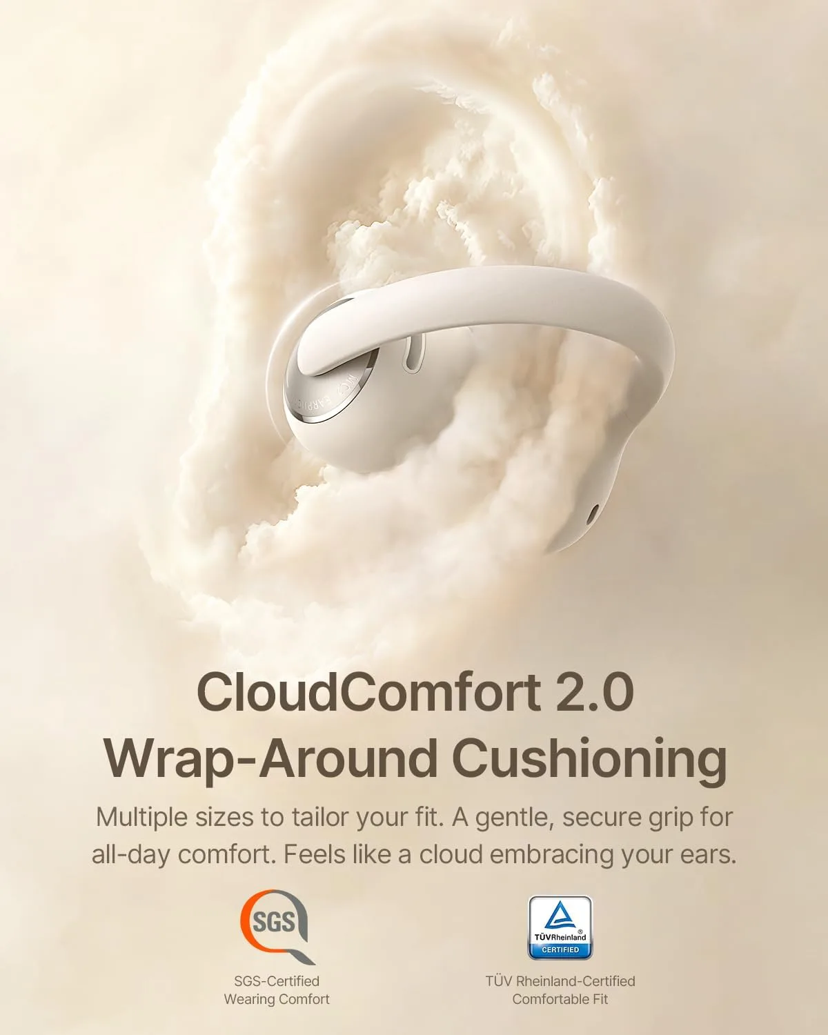 Baseus Bowie MC2 Open Ear Clip On Earbuds, CloudComfort 2.0 Wrap-Around Design, LDAC Hi-Res Audio, Bluetooth 6.0, 55H Playtime, 4-Mic AI Clear Call, IP67 Waterproof for Running Gym Workouts