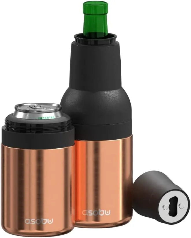 Asobu Frosty Beer Holder 2 Go Vacuum Insulated Double Walled Stainless Steel Beer Can and Bottle Cooler with Beer Opener, Bpa Free, Fits Standard 12oz Bottles & Cans, Gift for Beer Lovers