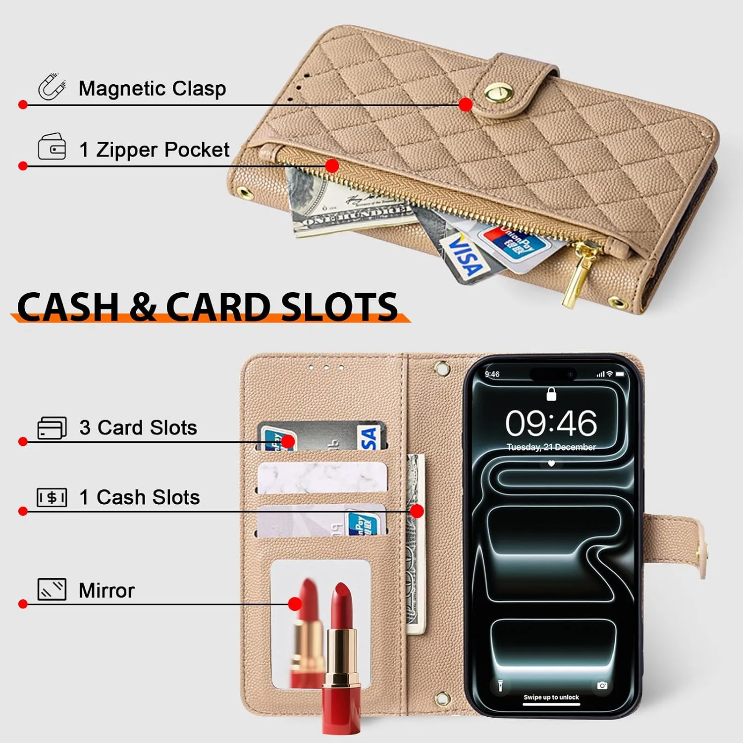 Wallet Phone Case Crafted for iPhone 17 Pro Max Peach Color