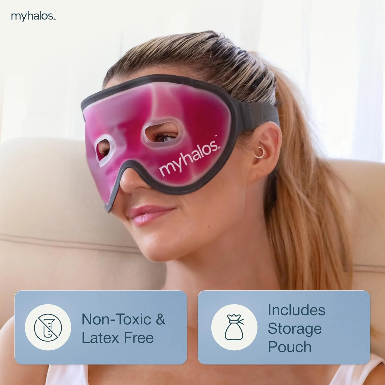 MyHalos Cooling Gel Eye Mask, Cold Ice Pack for Puffy Eyes & Dark Circles