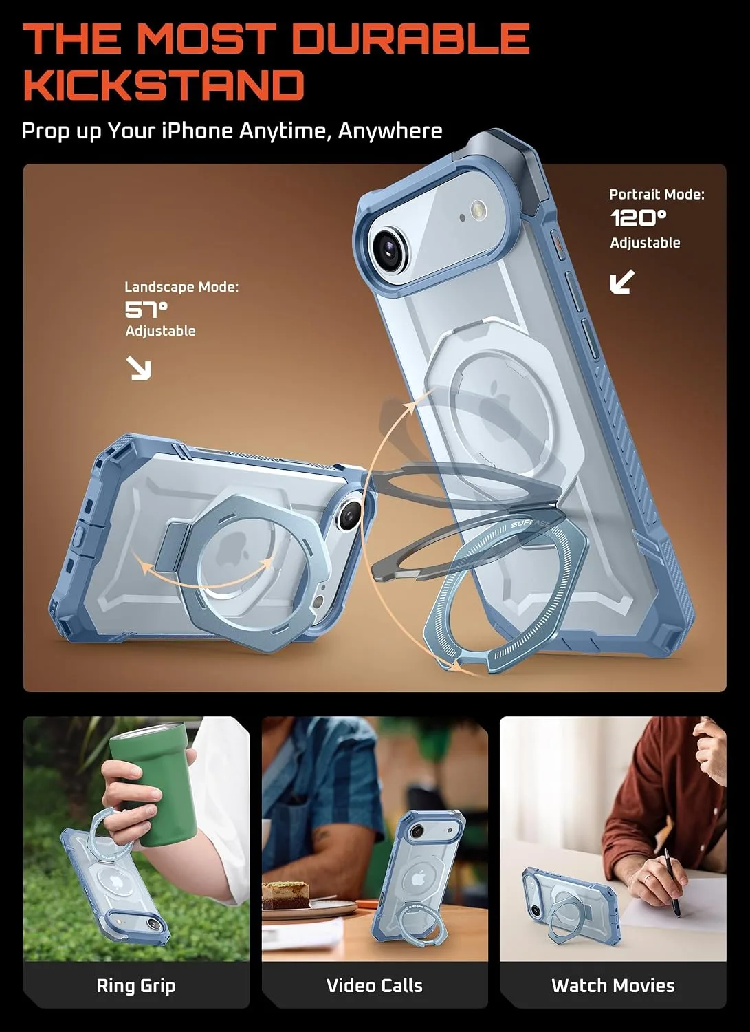 SUPCASE for iPhone Air Case with Stand & Camera Control Button, Arctic