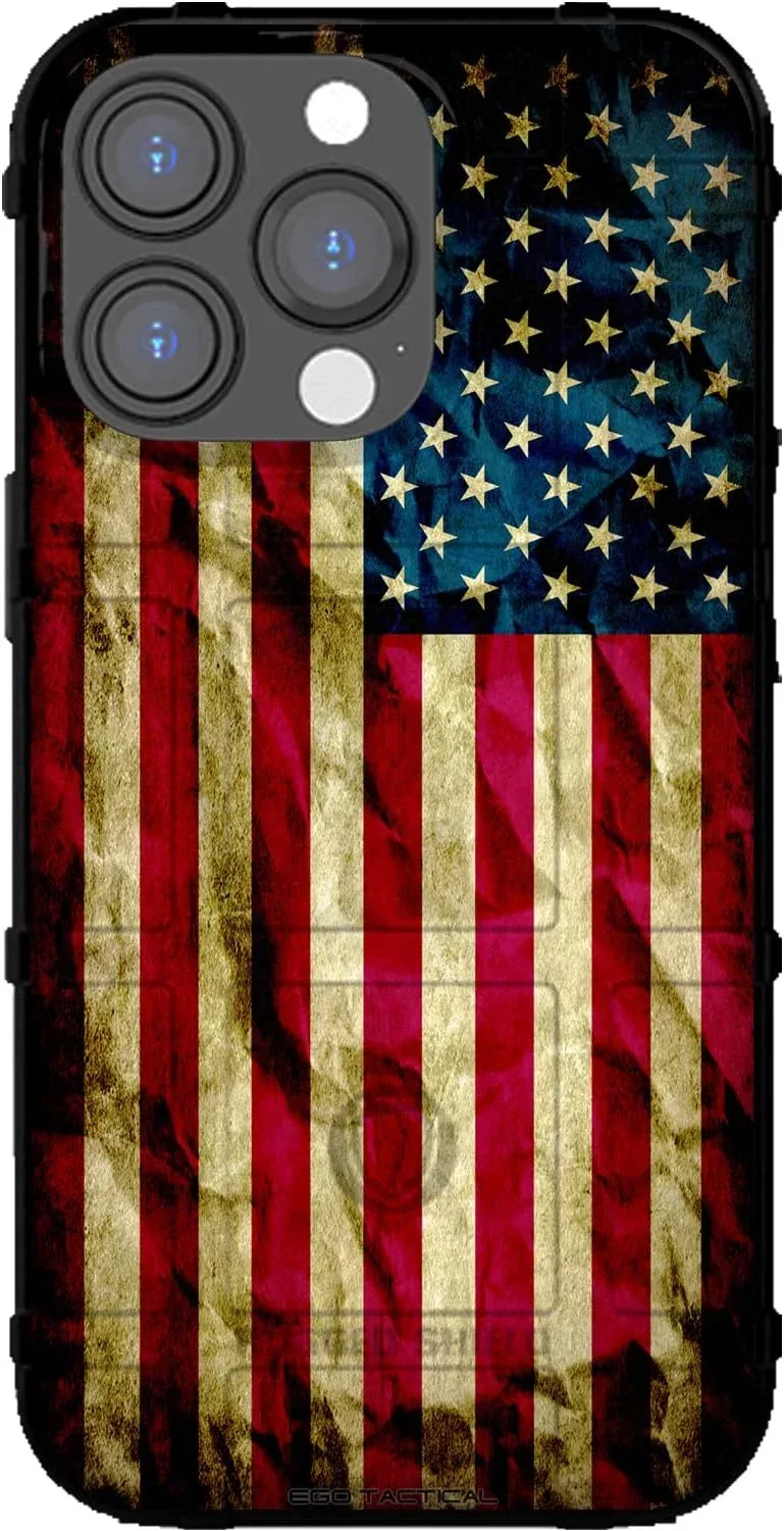 Funda para iPhone 14 Pro EGO TACTICAL Rugged Shield bandera estadounidense