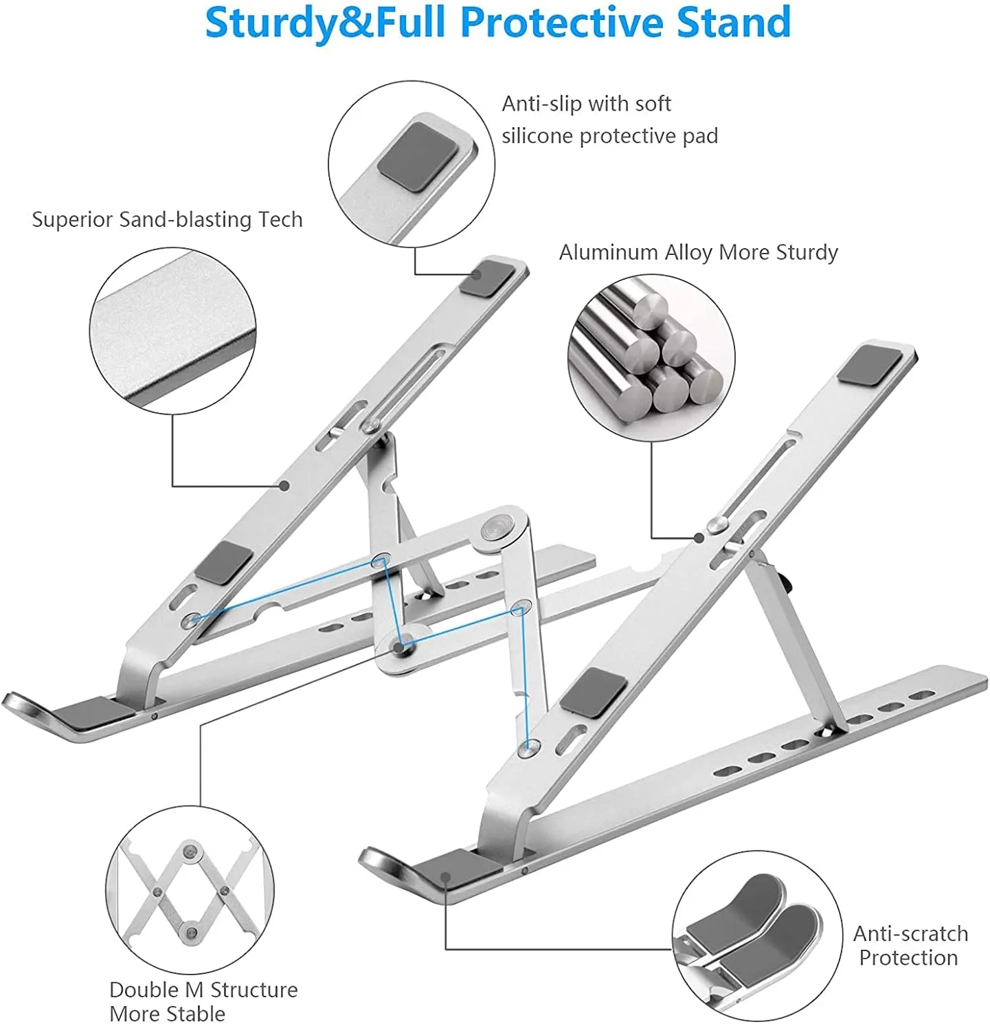 Leeboom Laptop Stand for Desk, Adjustable Foldable Aluminum Riser, Silver