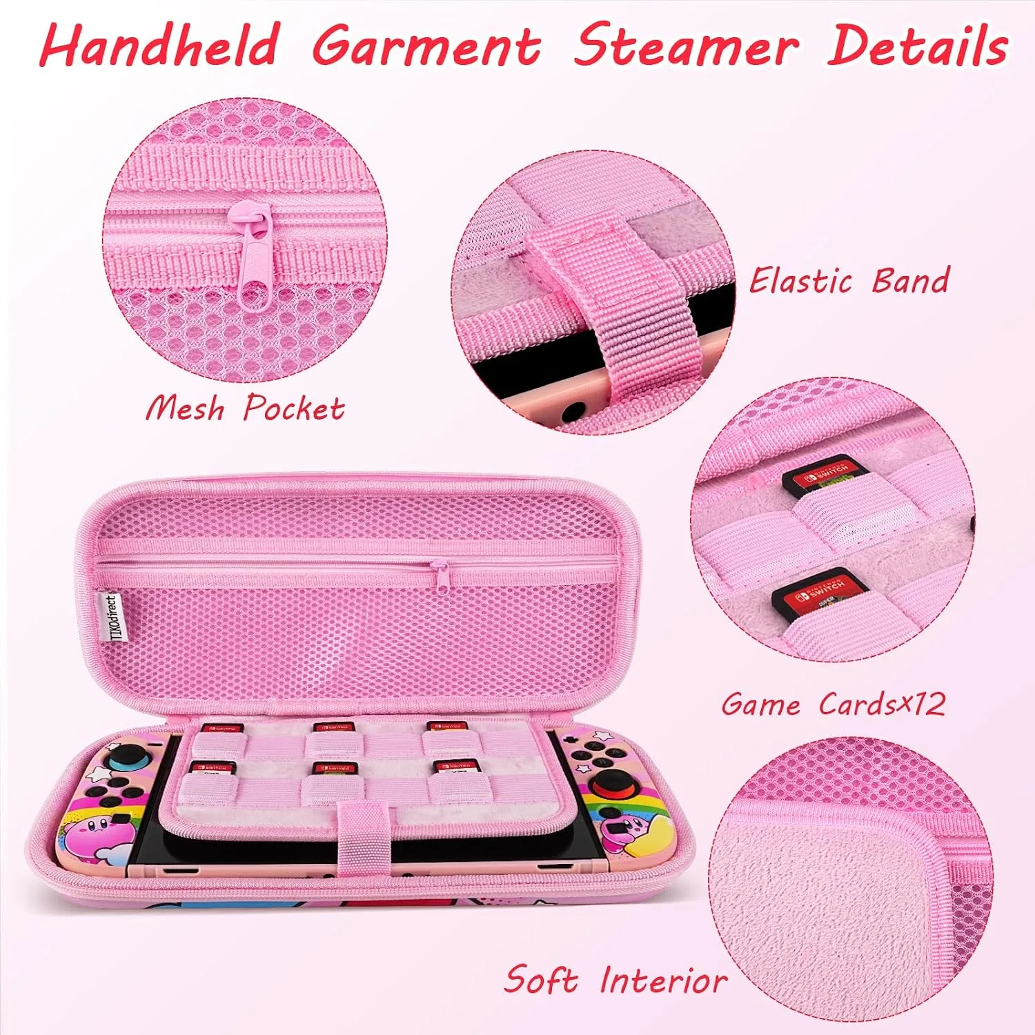 TIKOdirect Carrying Case for Switch 2, Cute Portable Bag Accessories with Soft Protective Case, Screen Protectors and Thumb Grip caps, Game Card Case 7in1, Pink