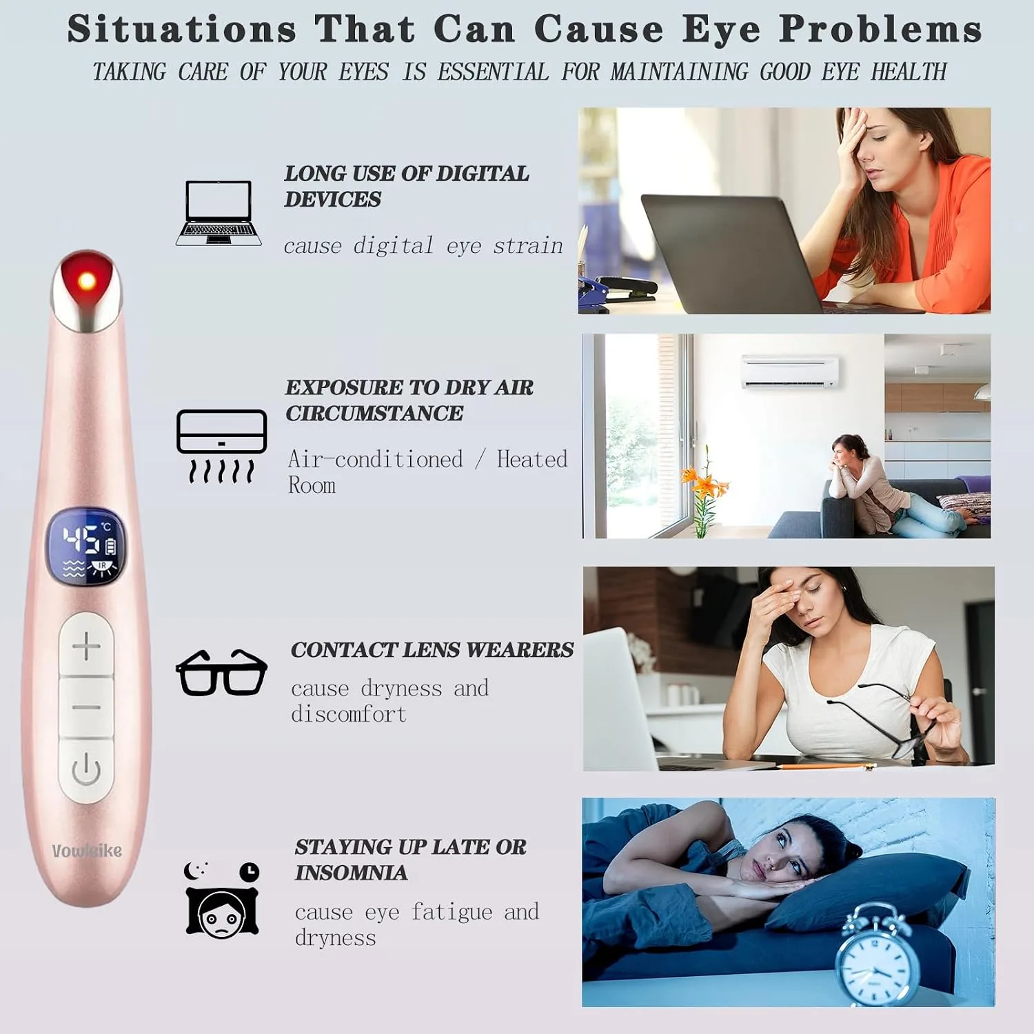 Heated Eye Wand, 3-in-1 Vibrating Eye Lift Wand, Rose Gold