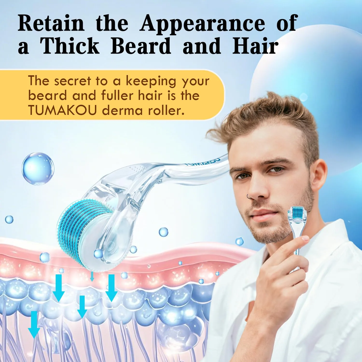 Derma Roller - TUMAKOU Microneedling Microneedle Roller for Face Scalp Hair