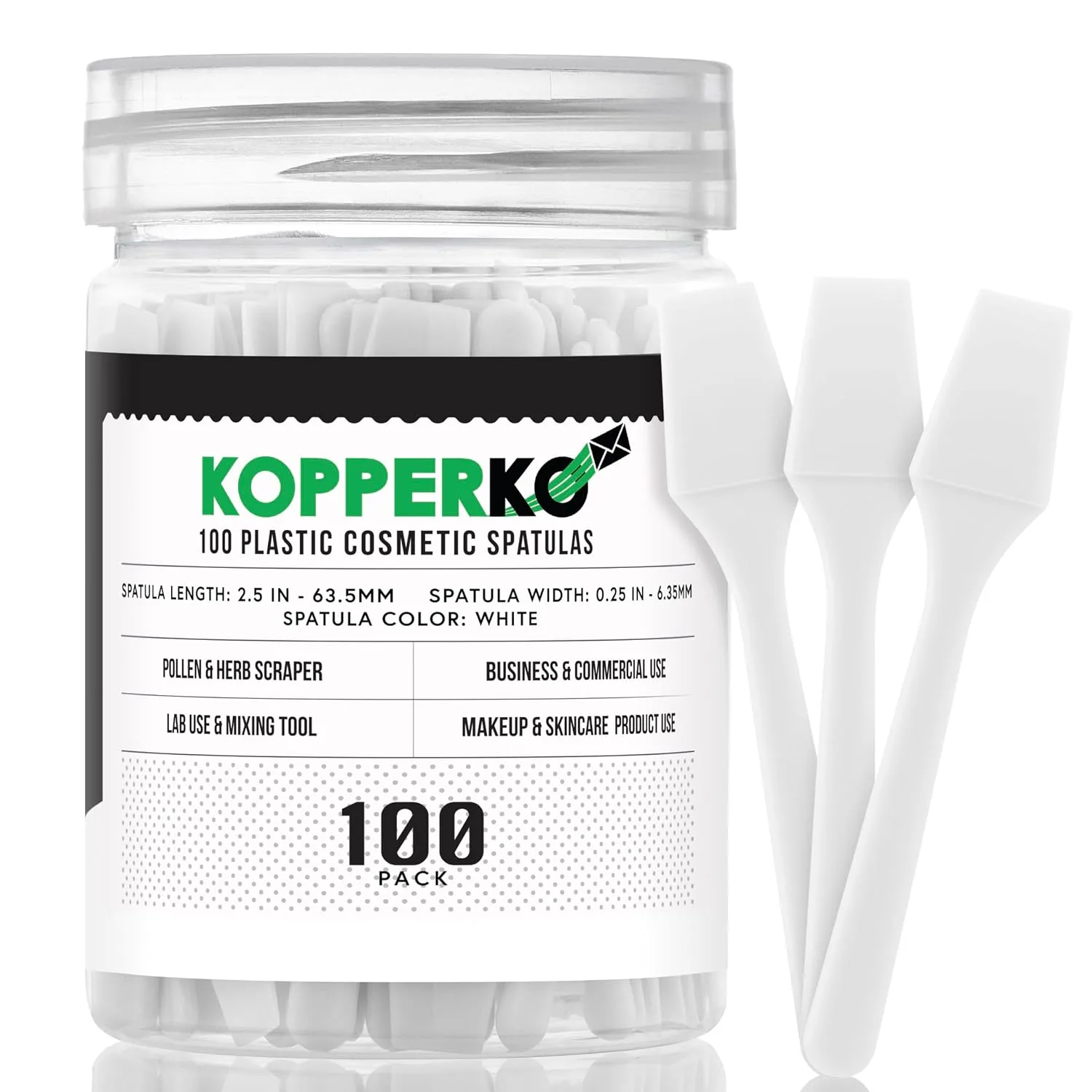Kopperko Mini Skin Care Spatula, 2.5 Inch, 100 Pack, White