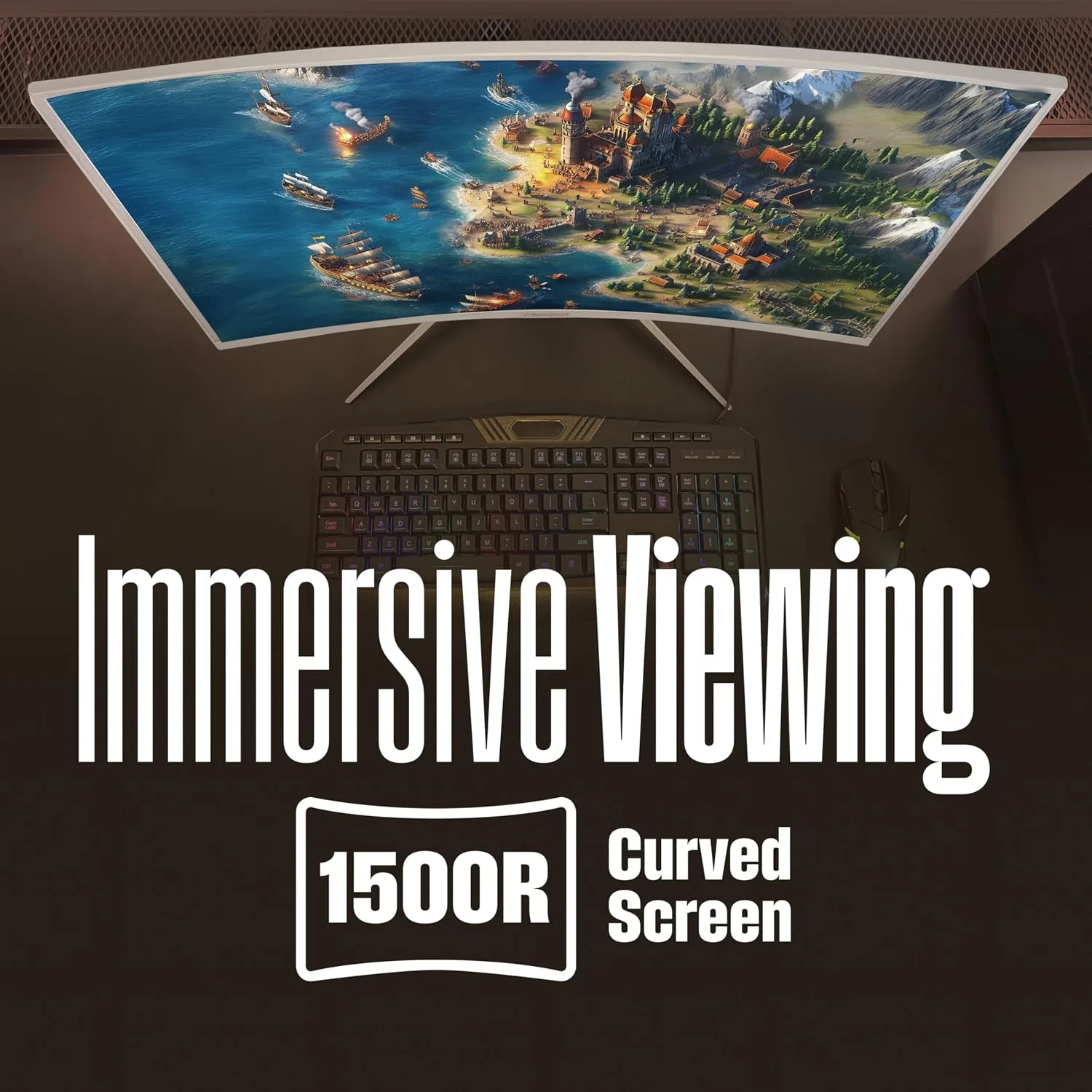 Westinghouse 27 Inch Curved Gaming Monitor, 240Hz, 1ms, 4000:1 Contrast Ratio, 118% sRGB, 1500R, FHD 1080P, AMD FreeSync, Eyecare, for PC Games with Built-in Speakers, DisplayPort, HDMI-White