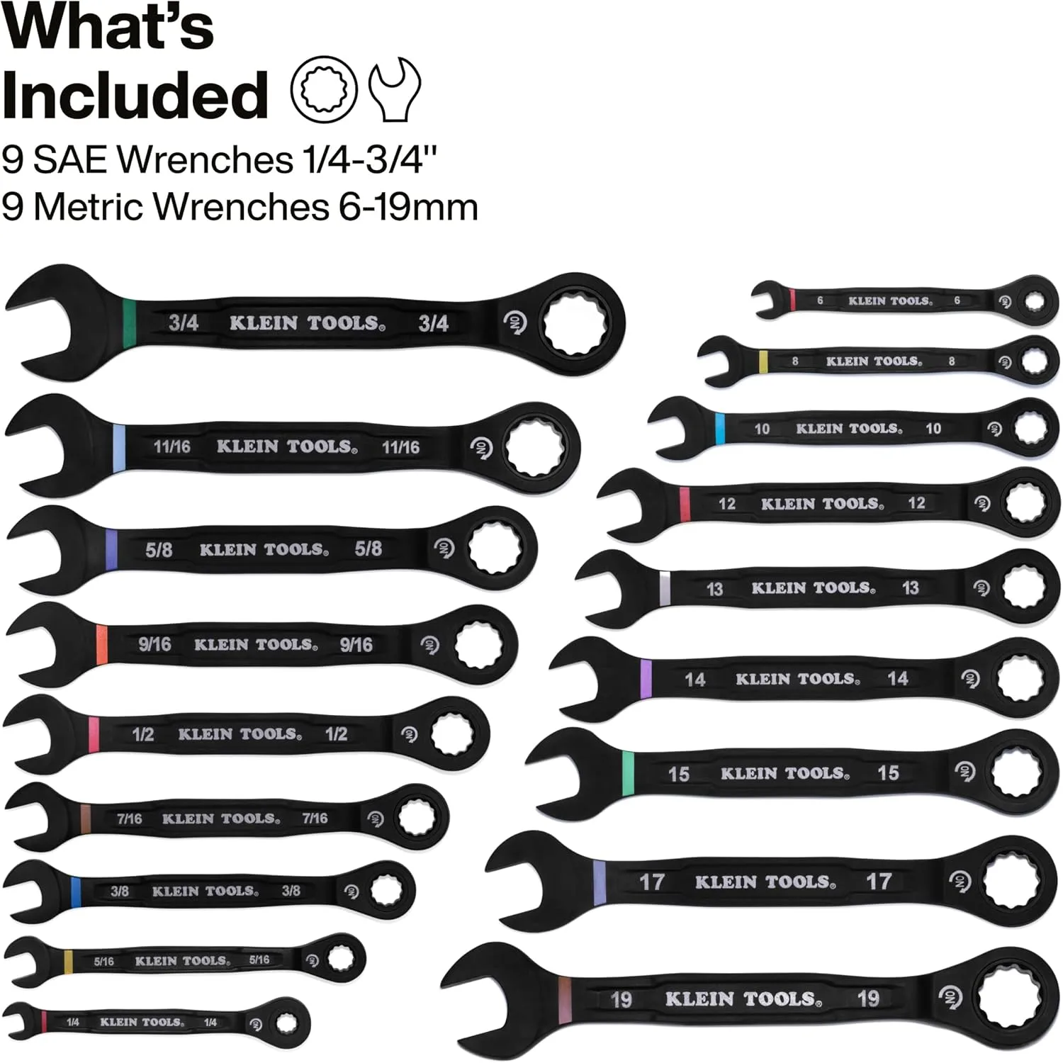 Klein Tools 69418CG 18-Piece Combination Ratcheting Wrench Set