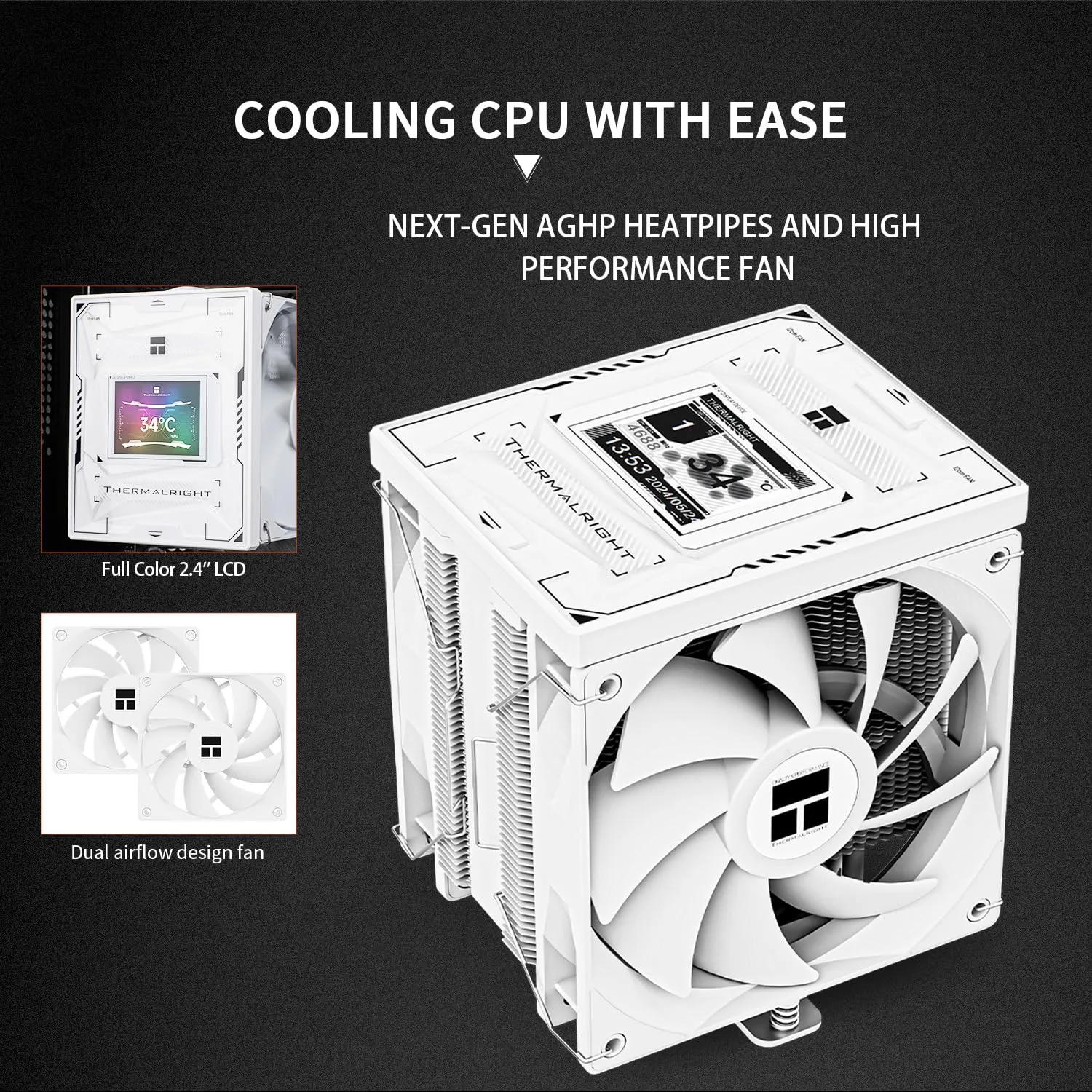 Thermalright Burst Assassin 120 Vision White CPU Cooler, 2.4inch IPS Display LCD Screen with 320x240 Resolution,Computer High Performance Radiator,for LGA1851/1700 and AM4/AM5,156mm High CPU Cooling