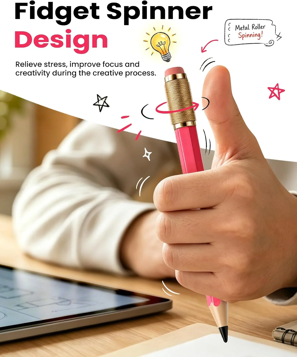 OMOTON Stylus Pen for iPad 2018-2026, SP02 Pencil with Fidget Spinner