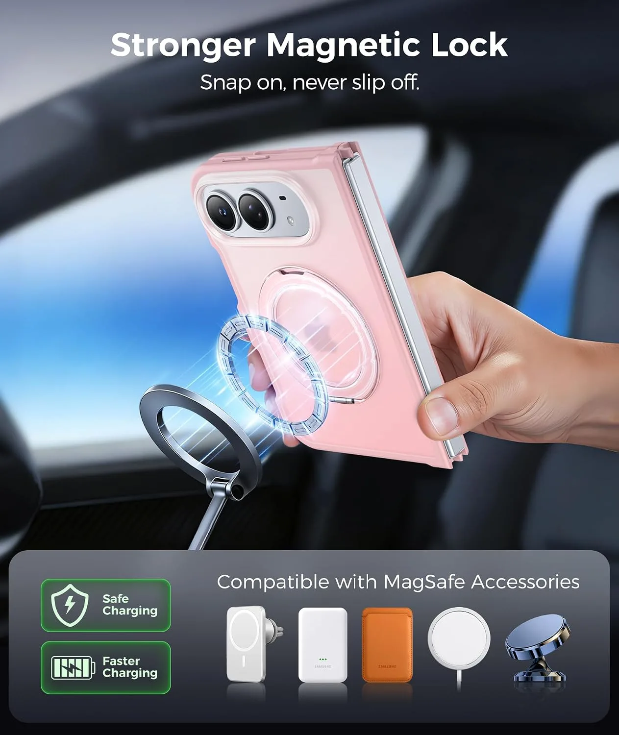 FNTCASE for iPhone Duo Case with 360 Spin Magnetic Stand Pink