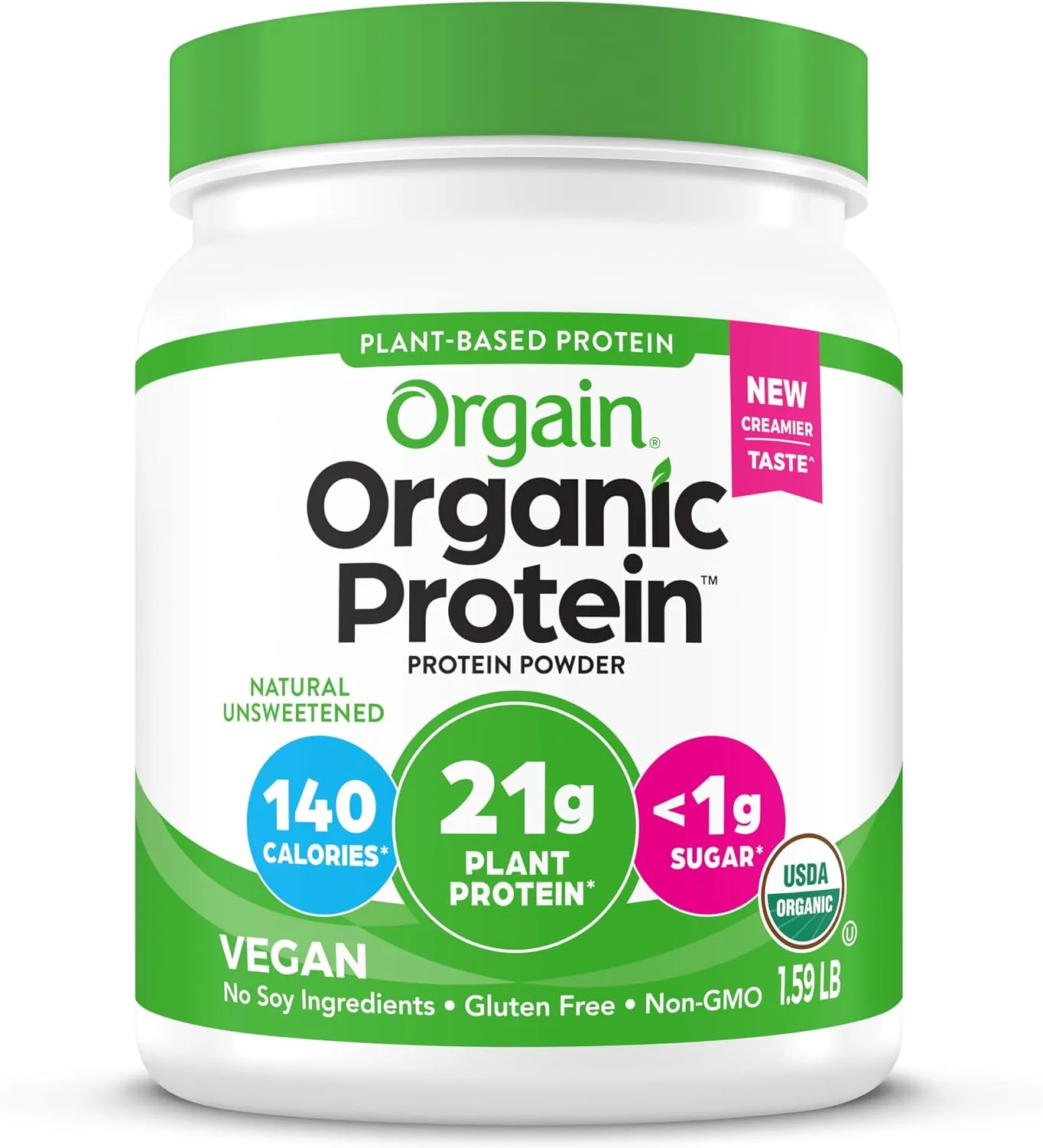 Orgain Organic Vegan 21g Protein Powder, Natural Unsweetened, 1.59 lb