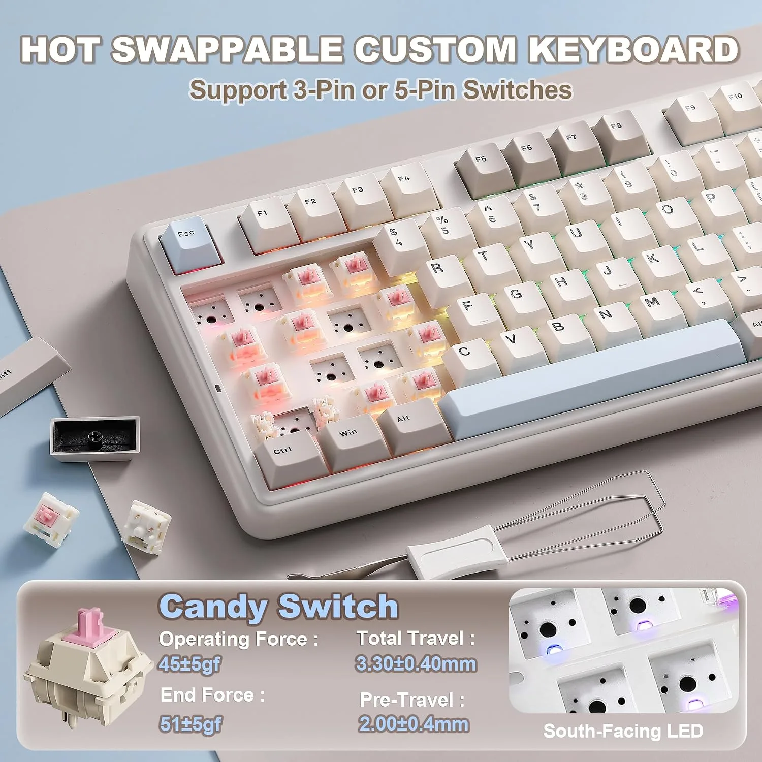 YUNZII B98 PRO 96% Wireless Mechanical Keyboard(Beige, Candy Switch)