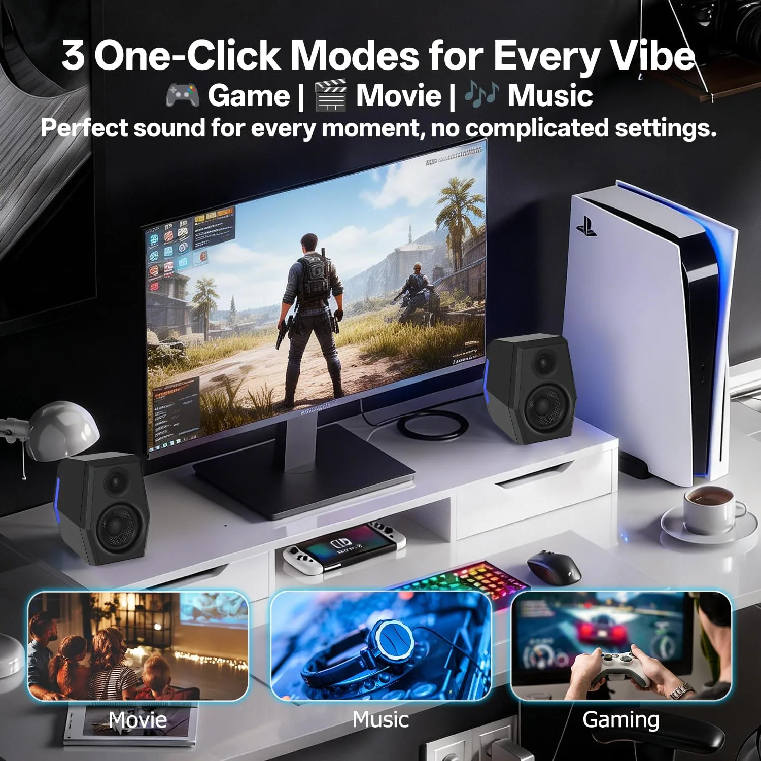 Sanyun SW209 36W 2.0 Gaming Speakers, Tactical Audio Map with 3 DSP Modes