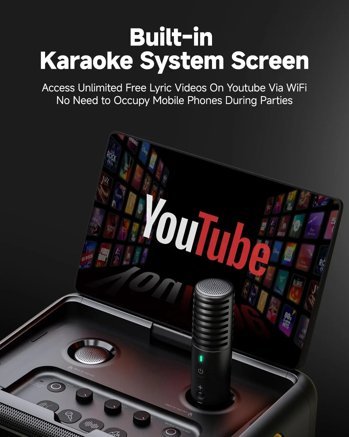 Ikarao Smart Karaoke Machine for Adults - with Lyrics Display, 32GB Karaoke Tablet, 2 Wireless Mics, Professional Karaoke System, 300W Peak Power, 4 DJ Lights, Karaoke Speaker for Any Occasion