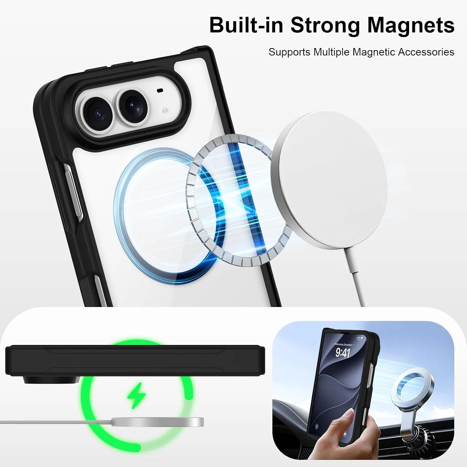 tharlet Magnetic Case Fit for iPhone Duo, Anti Yellowing, Clear Black