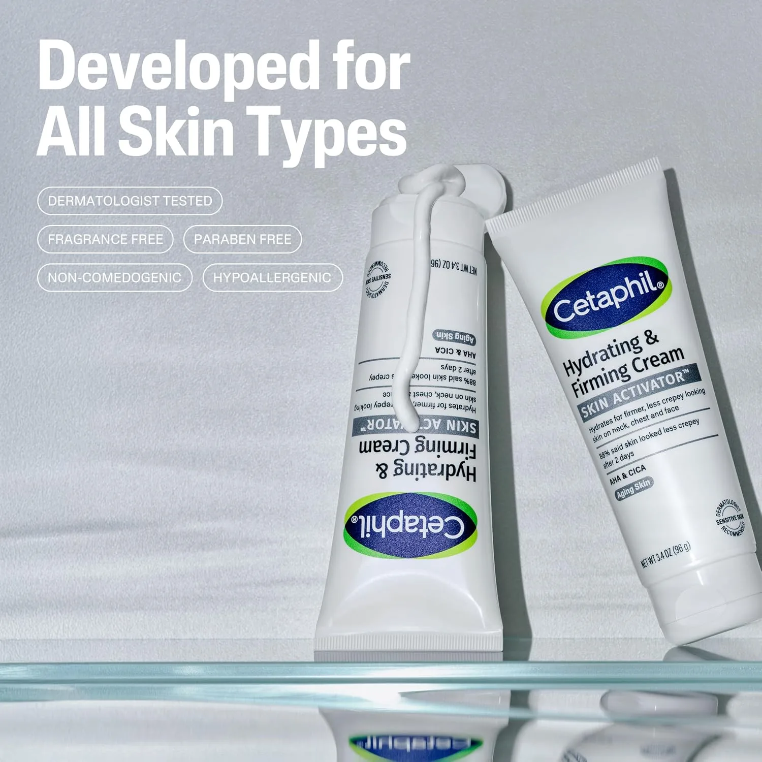 Cetaphil Skin Activator Firming Face & Neck Cream, AHA + CICA, 3.4oz