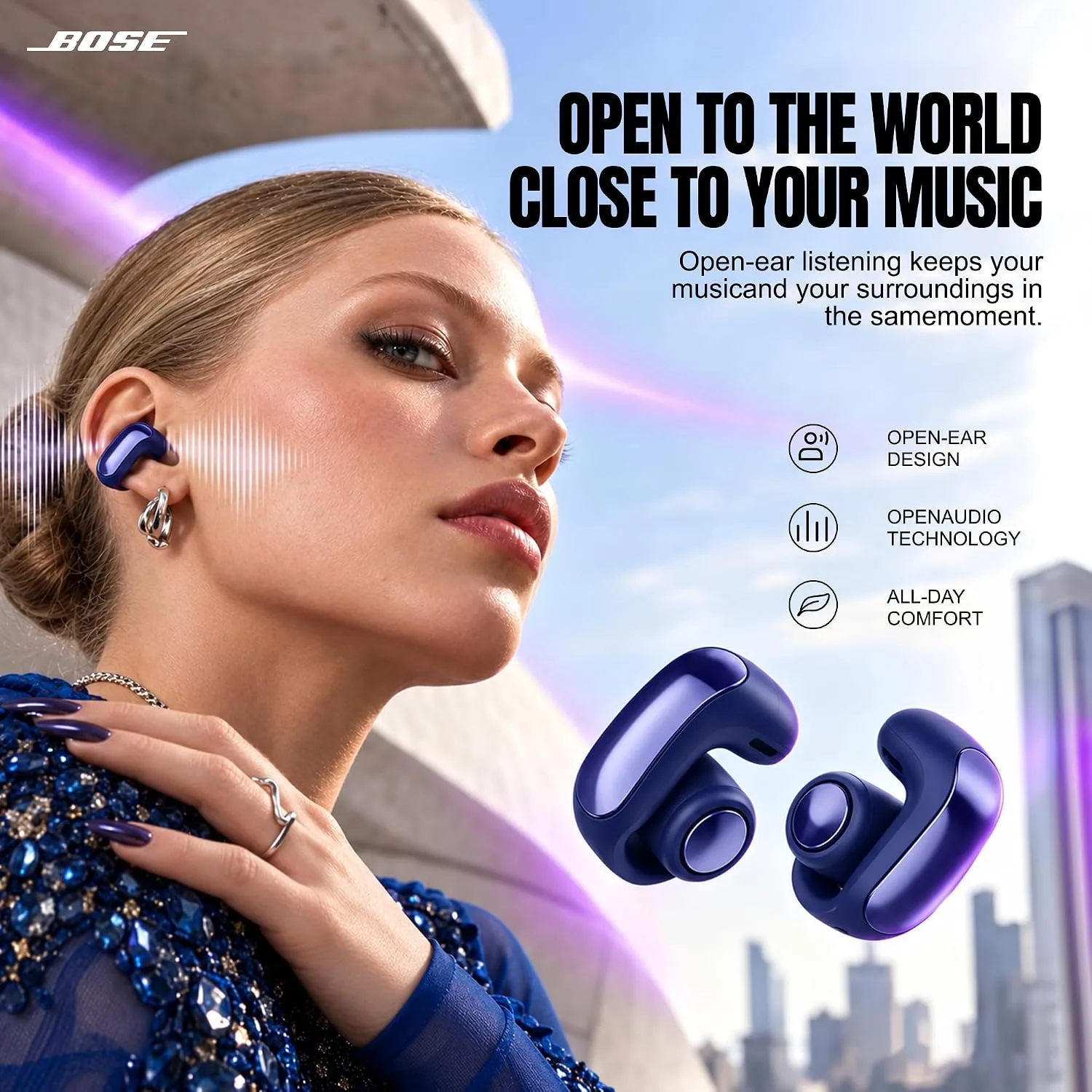 Bose Ultra Open Earbuds Bluetooth Open-Ear Clip-On Headphones Power Bundle