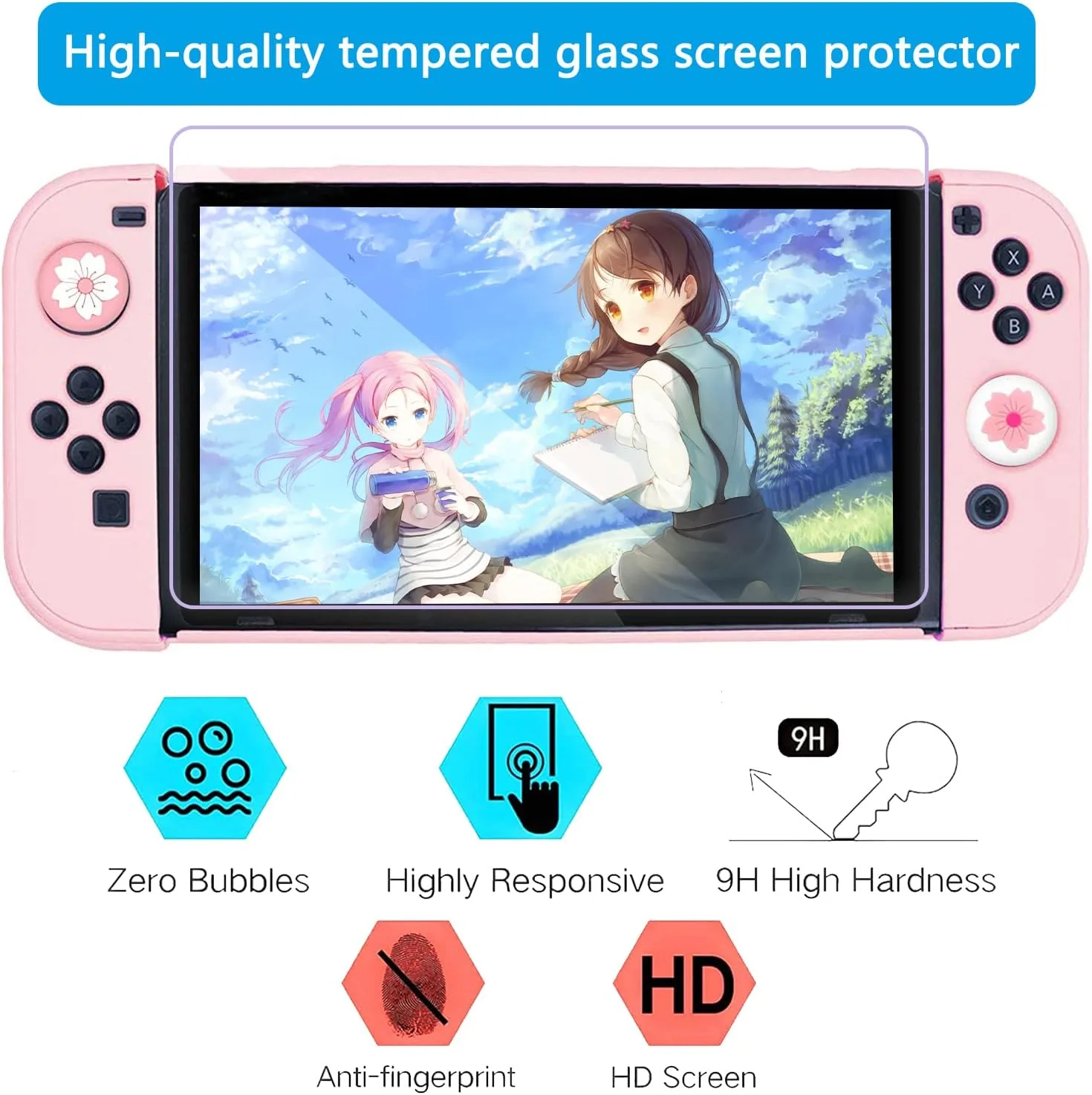 OLDZHU Pink Dockable Protective Case Cover Compatible with Nintendo Switch Joy-Con Controllers,with Glass Screen Protector and 4 Thumb Grips,Shock-Absorption and Anti-Scratch (Pink)