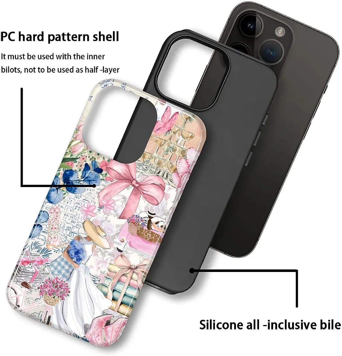 DAIZAG Case for iPhone 13 Pro,Mixed 2 Layer Design Shockproof Soft TPU Ddouble Protection Phone Case for iPhone 13 Pro-Magazine Books Flower Bow Collage
