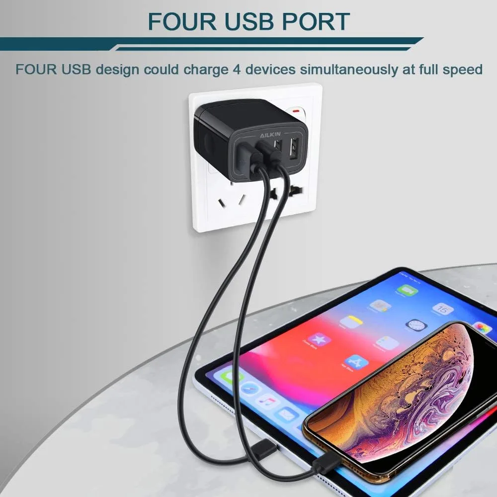 Wall Charger, USB Charger Adapter, AILKIN 4.8A 4Multi Port Fast Charging