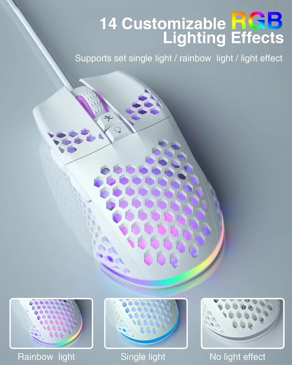 SOLAKAKA SM900 Gaming Mouse Wired with RGB,Adjustable 12800 DPI Wired Gaming Mouse with Side Buttons,Computer Mouse for Laptop/PC,White